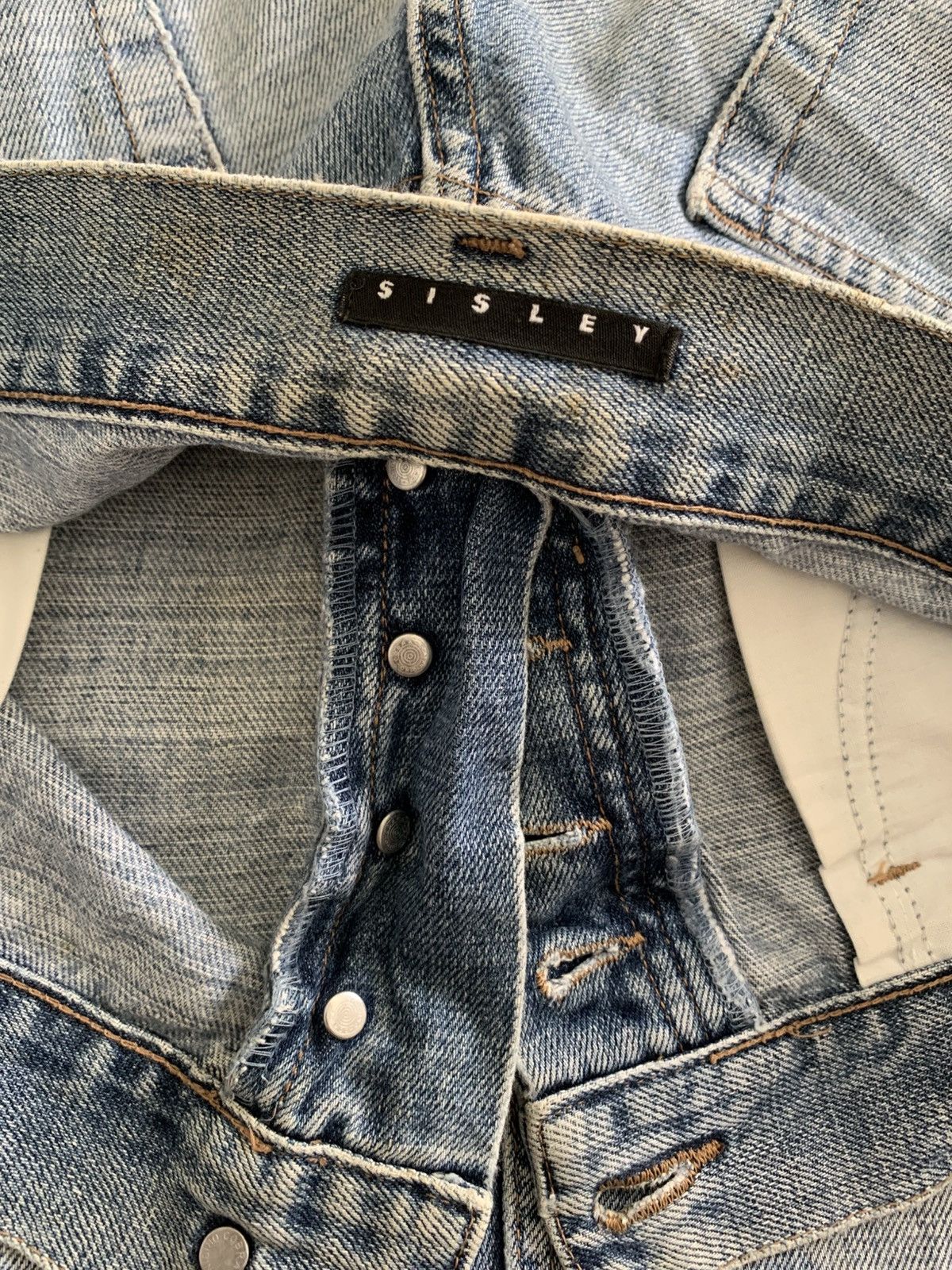 Japanese Brand Sisley Button Fly Distressed Faded Blue Jeans Size US 34 / EU 50 - 5 Thumbnail
