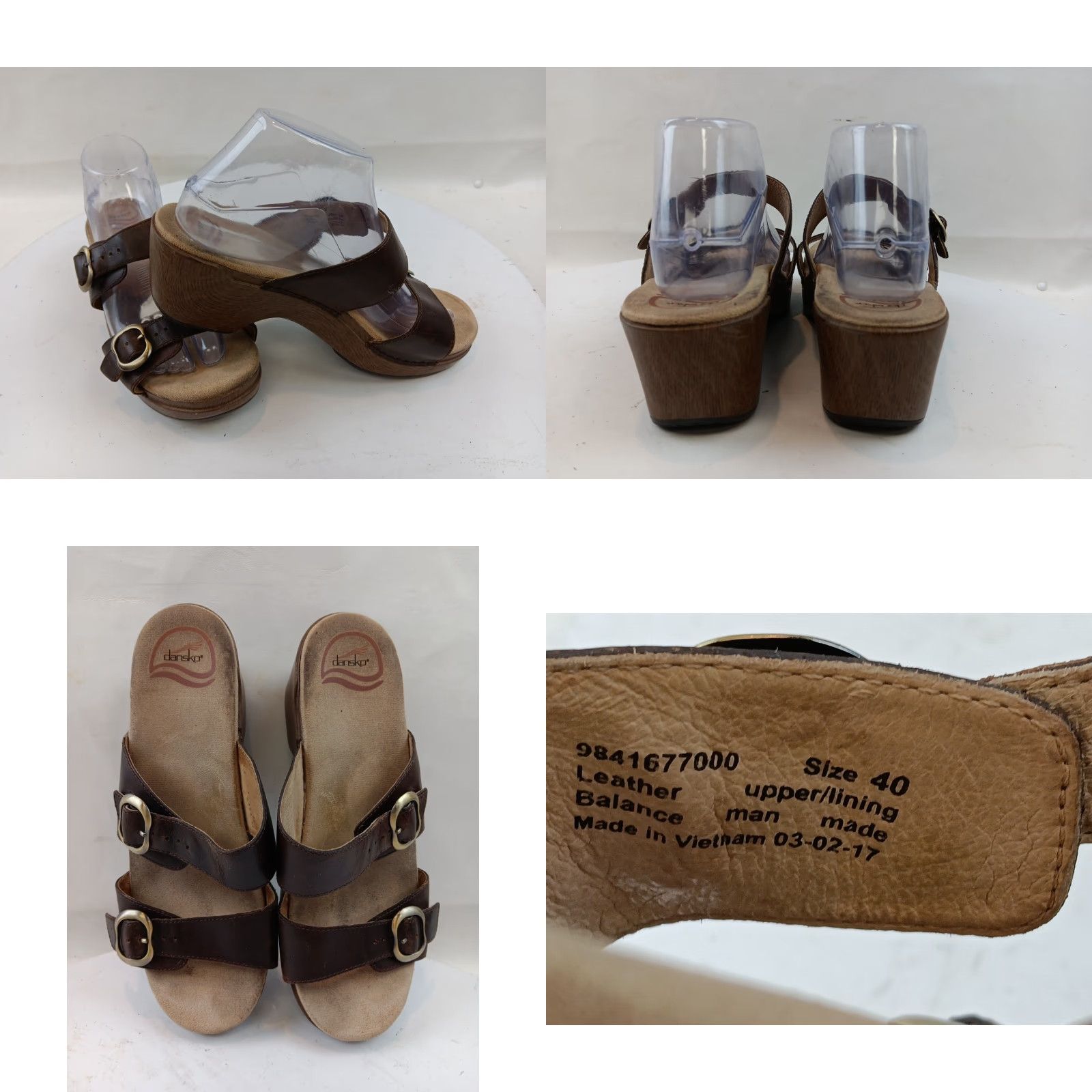 Dansko Dansko Women's Sandals Brown Leather Slide Mule Dual Buckles Open Toe Wedge Strappy Size US 10 / IT 40 - 11 Thumbnail