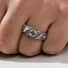 Jewelry Intricate Snake and Rose Silver Ring Size ONE SIZE - 4 Thumbnail