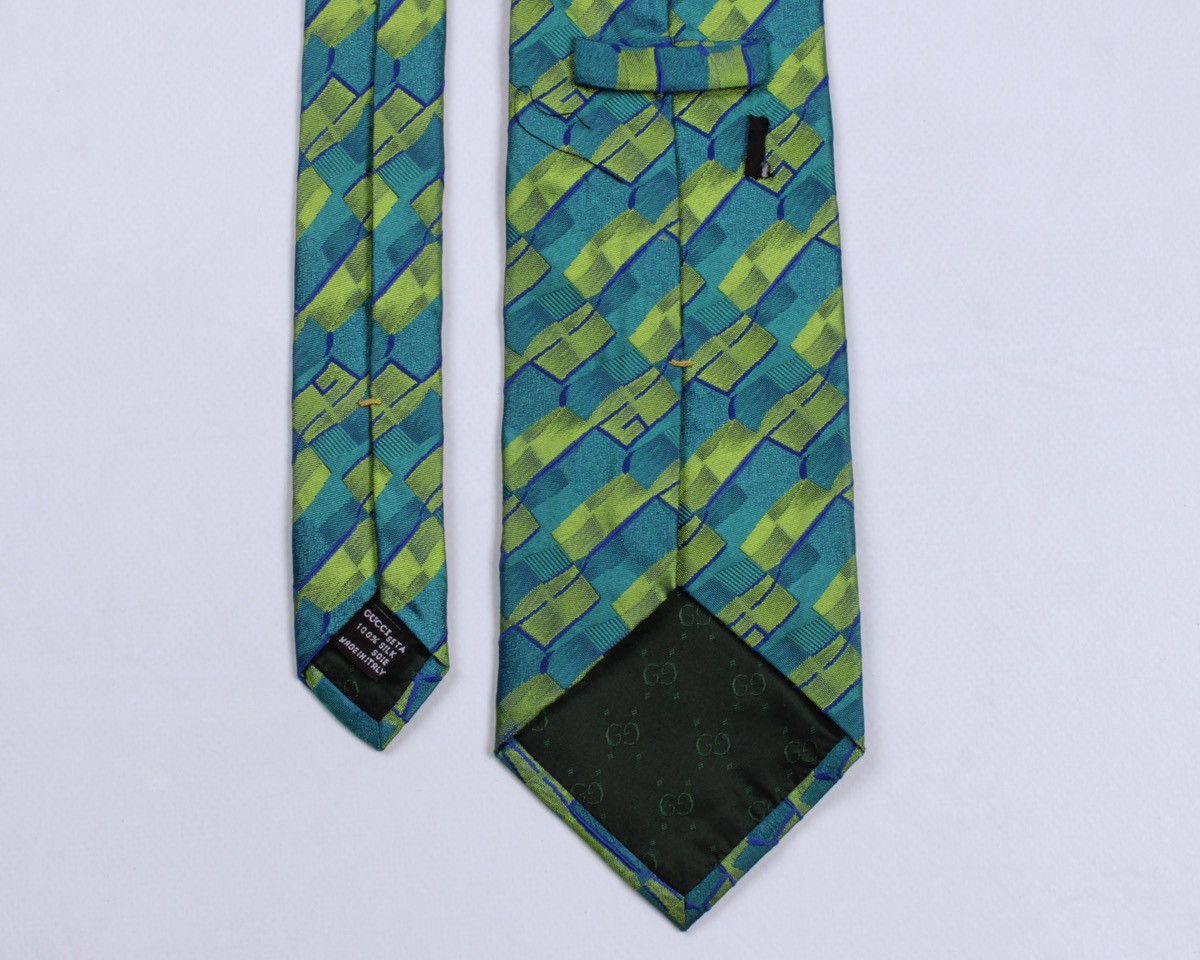 Designer × Gucci × Vintage GUCCI Vintage Geometric Monogram Logo GG Green Silk Tie Size ONE SIZE - 7 Thumbnail