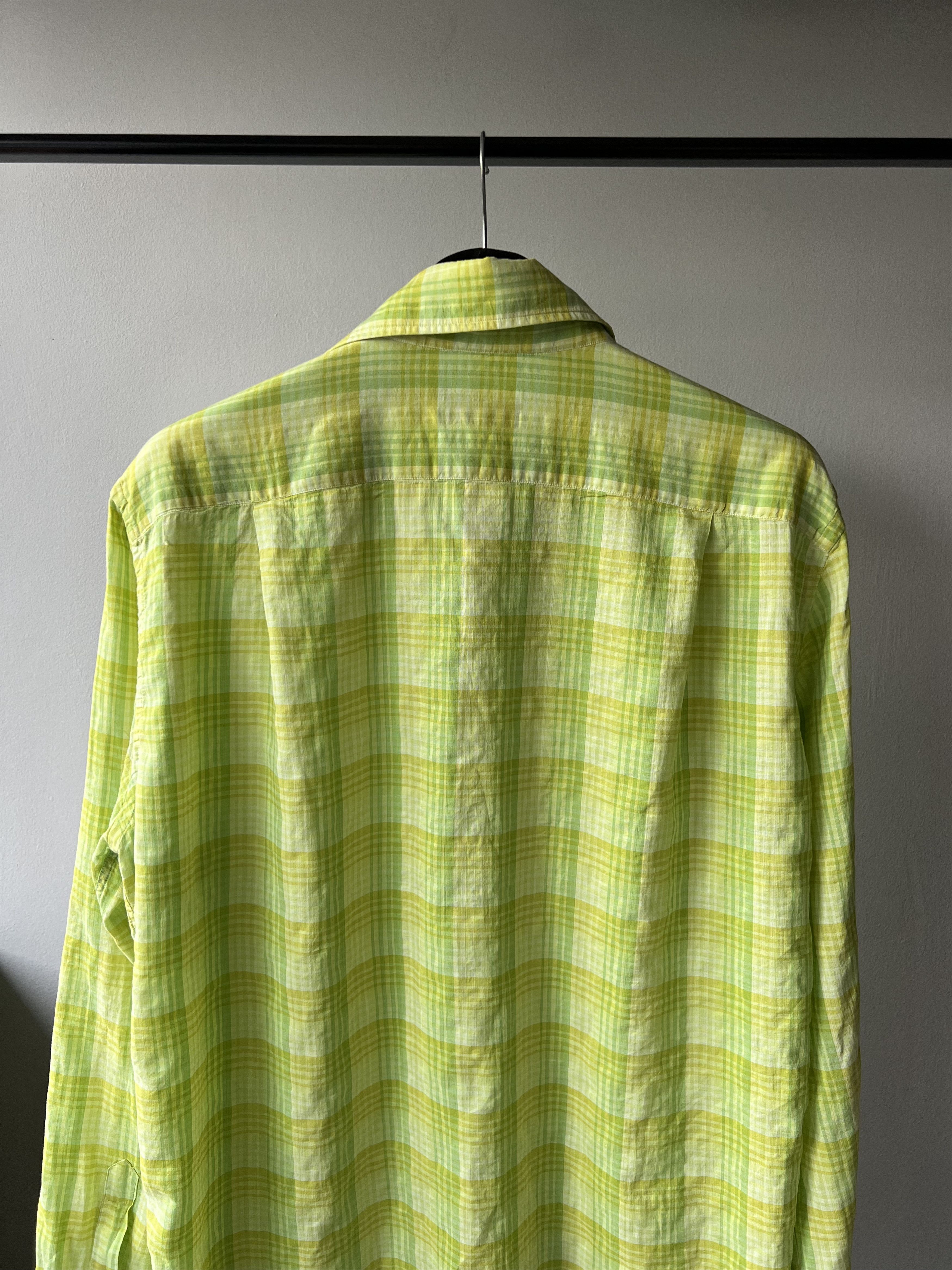 Corneliani Corneliani ID Men's Lime Green Long Sleeve Checkered Shirt Size US L / EU 52-54 / 3 - 4 Thumbnail