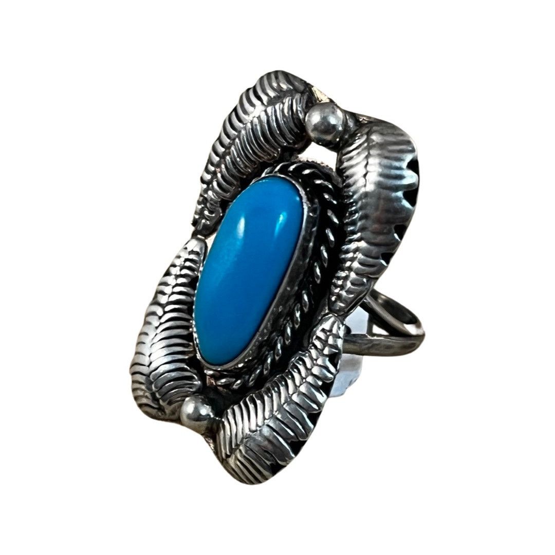 Vintage Vintage Turquoise Sterling Silver Native American Ring Sz5.5 Size ONE SIZE - 3 Thumbnail
