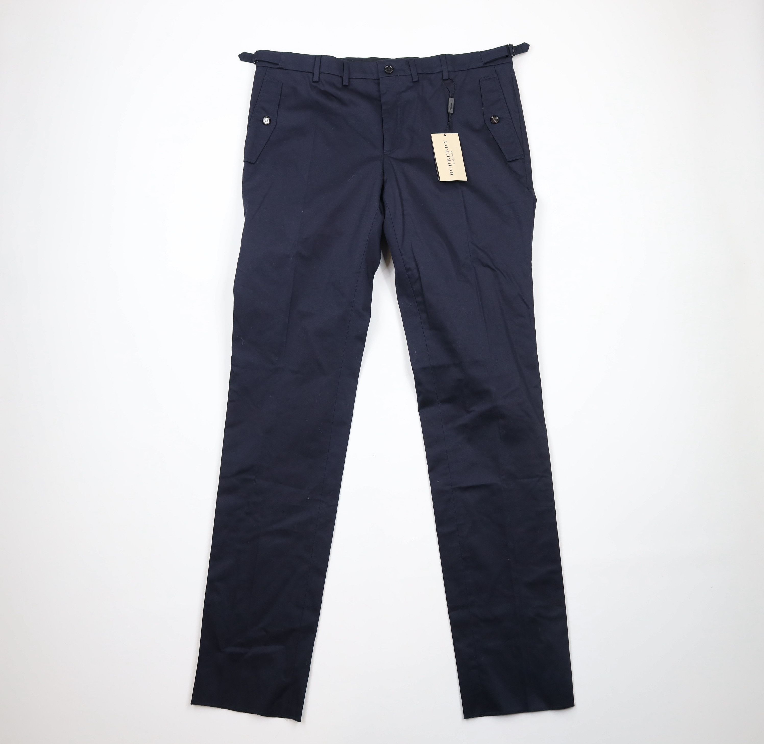 New Burberry London Buckle Straight Leg Chino Pants Blue
