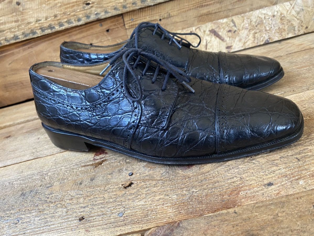 Designer × Vintage × Zelli Zelli oxford exotic crocodile black captoe leather shoes 42 Size US 9.5 / EU 42-43 - 10 Thumbnail