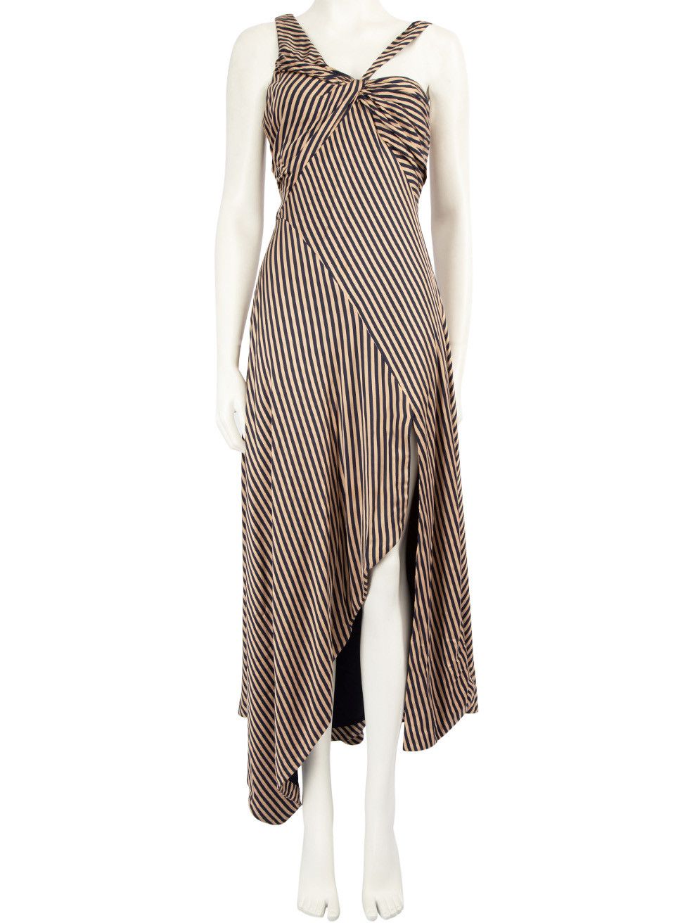 image of Jonathan Simkhai Beige Ruched Detail Stripe Print Mini Dress, Women's (Size Medium)