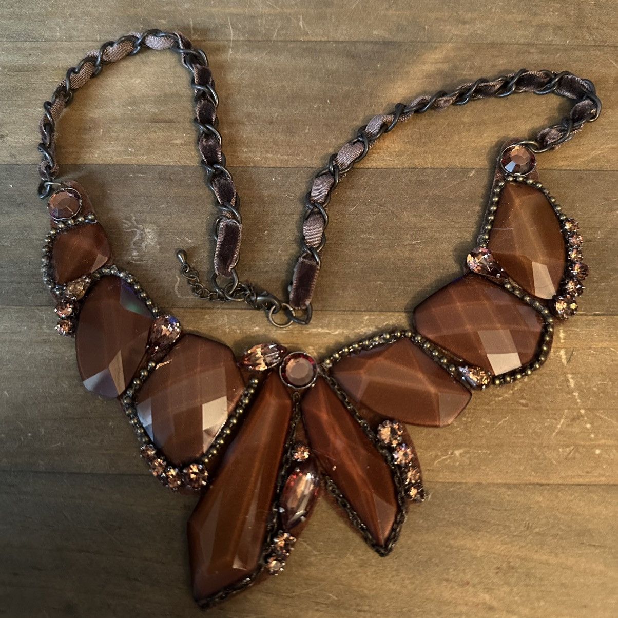 Other Brown asymmetrical stones woven statement bib necklace Size ONE SIZE - 2 Thumbnail