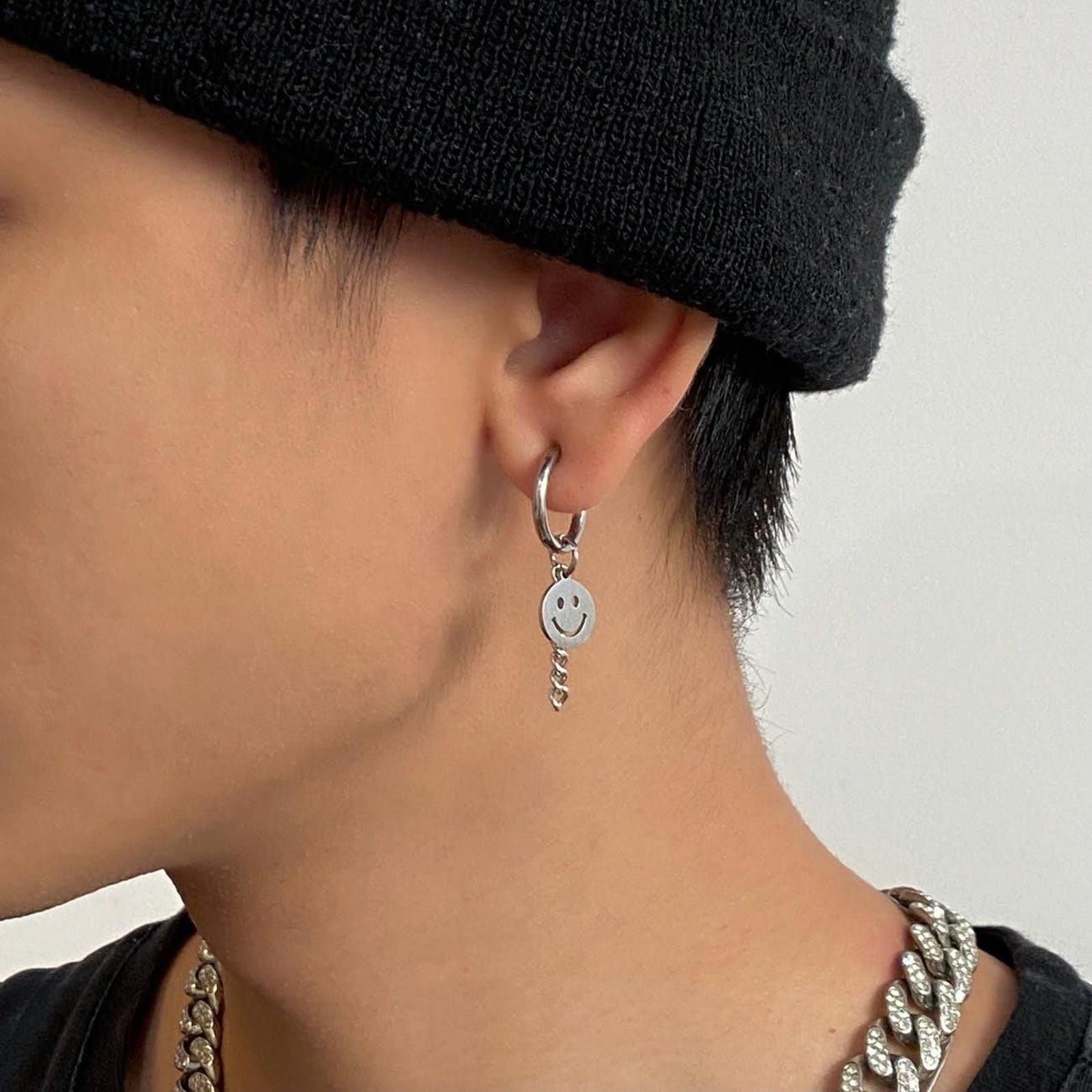 Jewelry Smiley Earrings in Silver, Men's