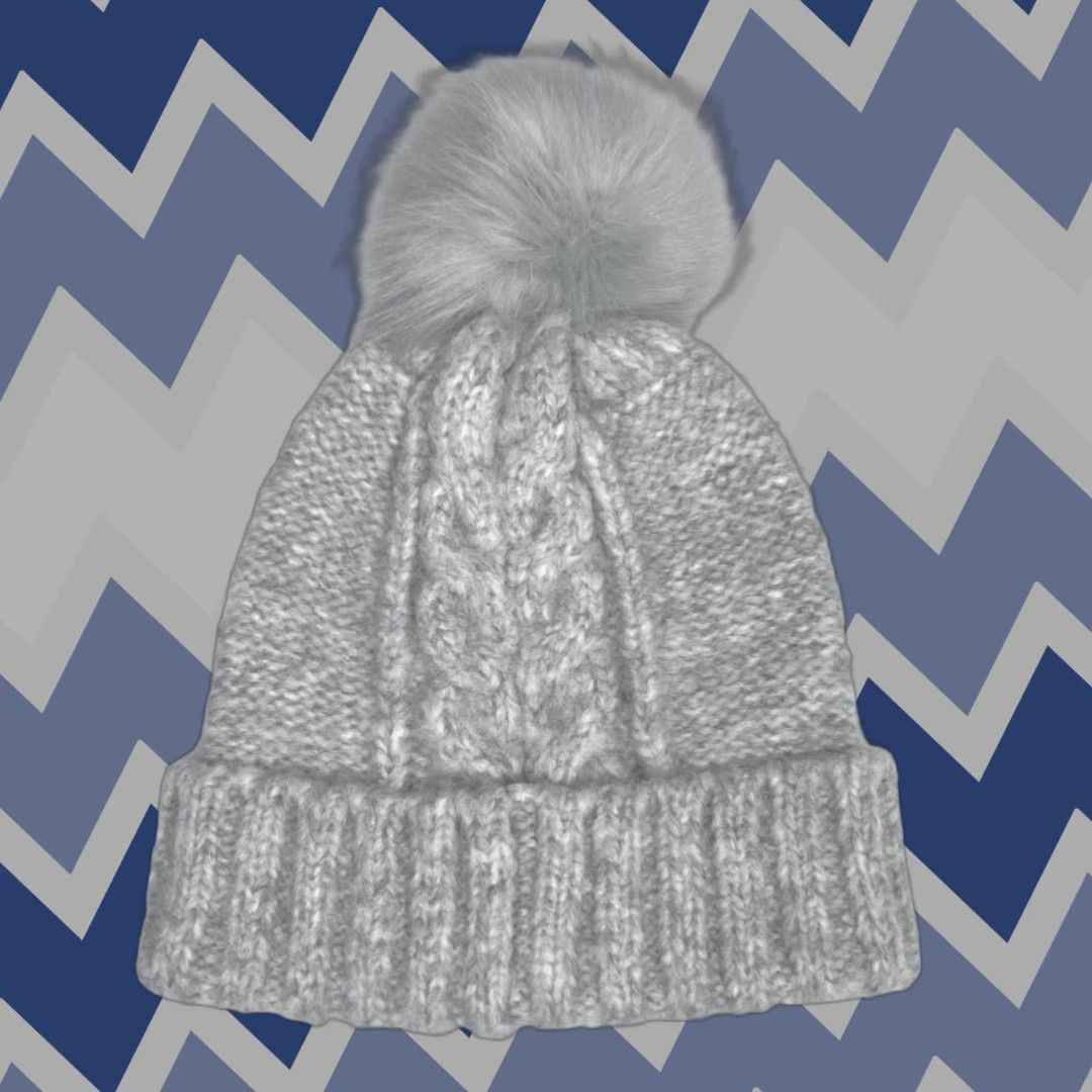 Express Express Beanie Women's One Size Gray Faux Fur Pom Cable Knit NEW Size ONE SIZE - 1 Thumbnail