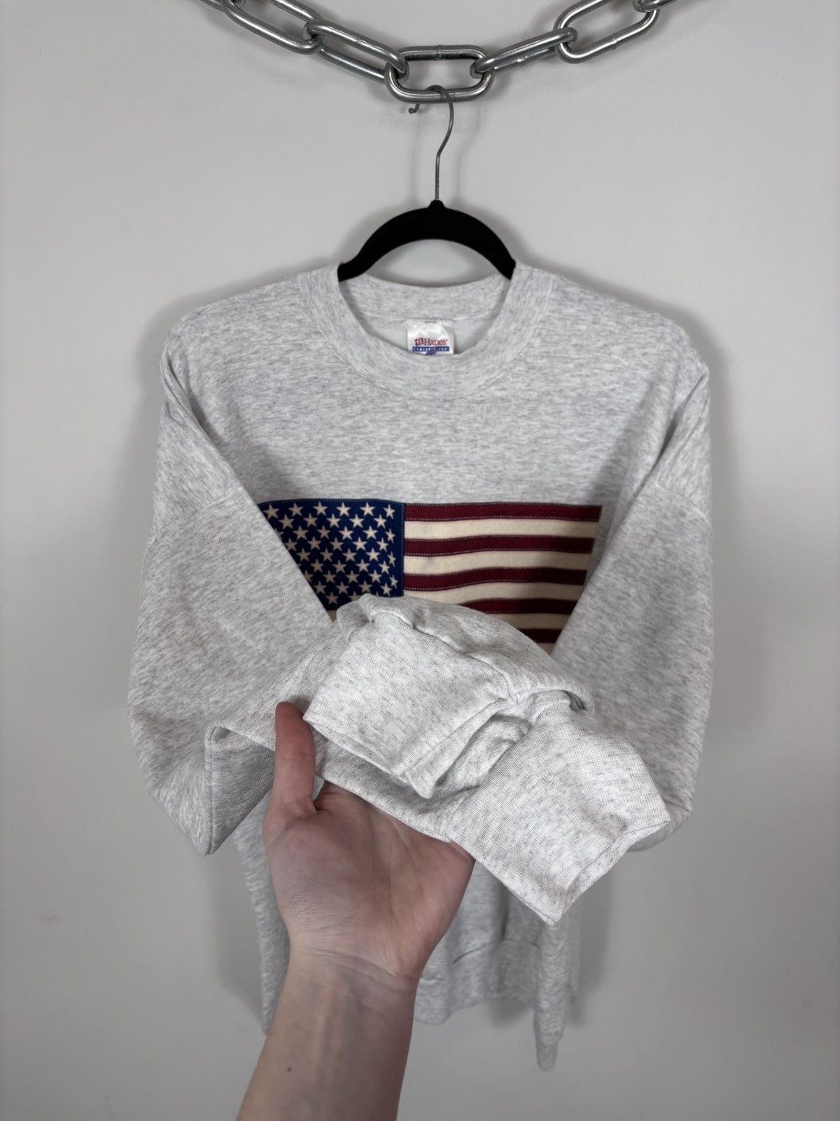 Hanes Vintage Hanes American USA Flag Patriotic Gray Sweatshirt Size US XL / EU 56 / 4 - 7 Thumbnail