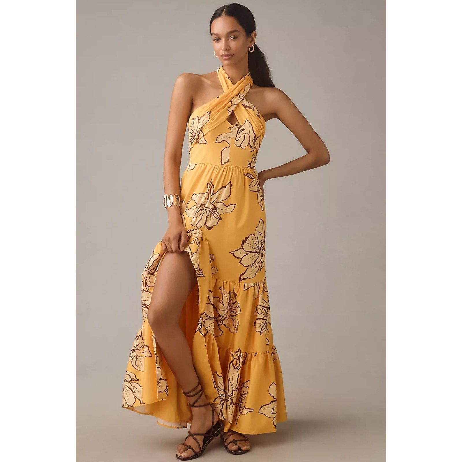 Anthropologie NWT Hutch Floral Halter Maxi Dress $298 SIZE 6 Maize Size M / US 6-8 / IT 42-44 - 2 Thumbnail