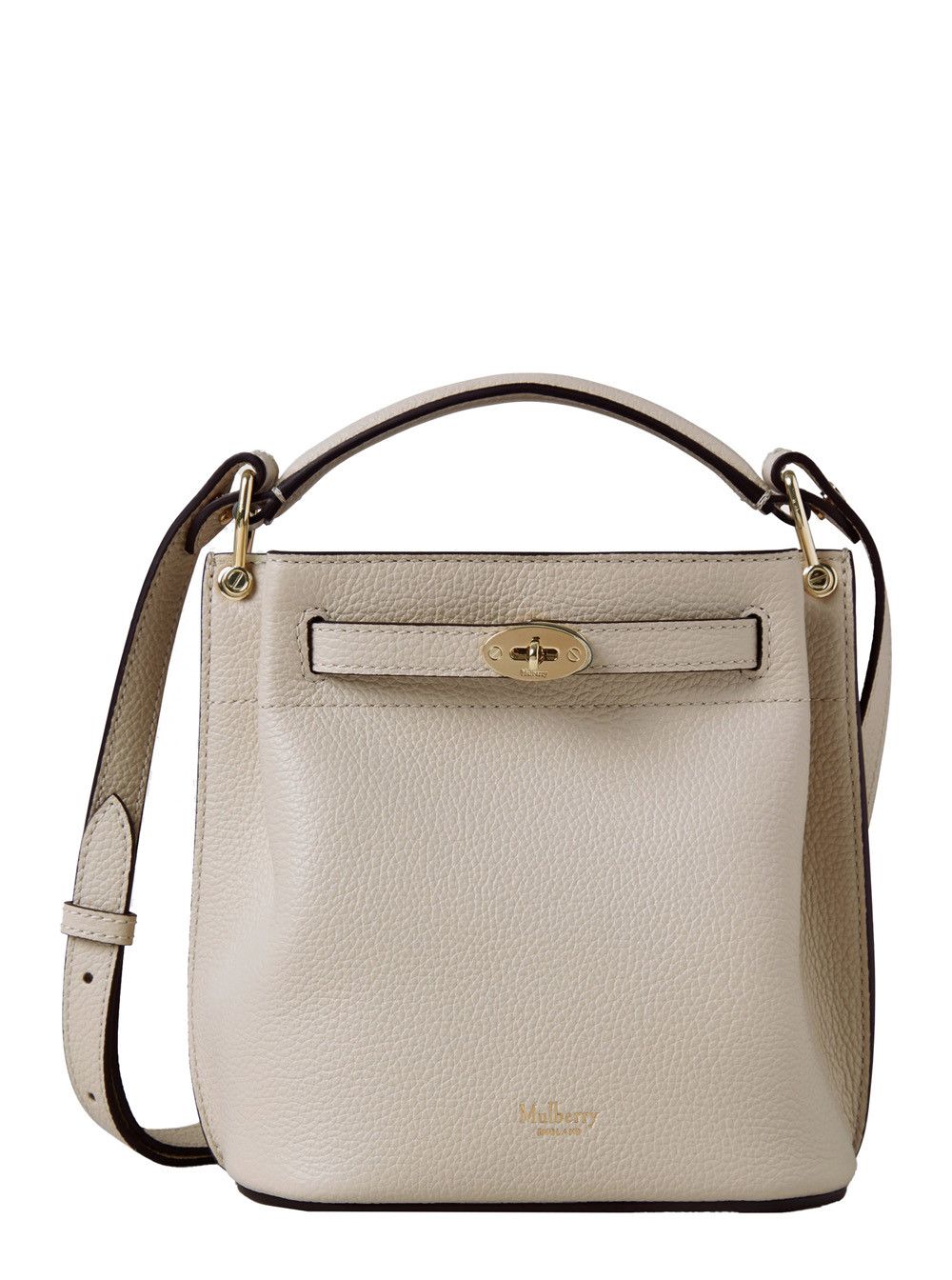 Mulberry 'islington Mini' White Bucket Bag With Turn-Lock Closure And Logo In Textured Leather Woman, Women's