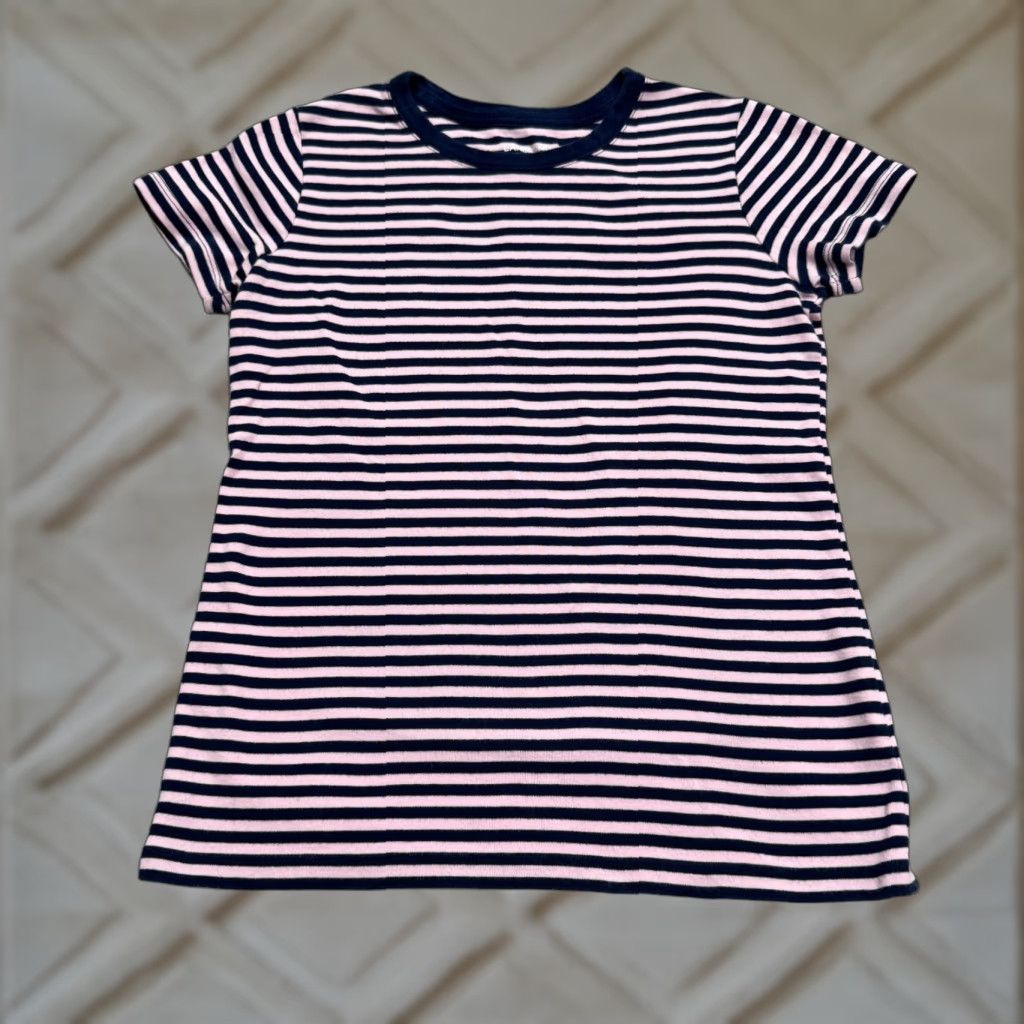 Lands' End Lands' End Shaped Fit T-Shirt Womens Petite XS Navy Pink Striped Crew Neck Tee Size XS / US 0-2 / IT 36-38 - 1 Thumbnail