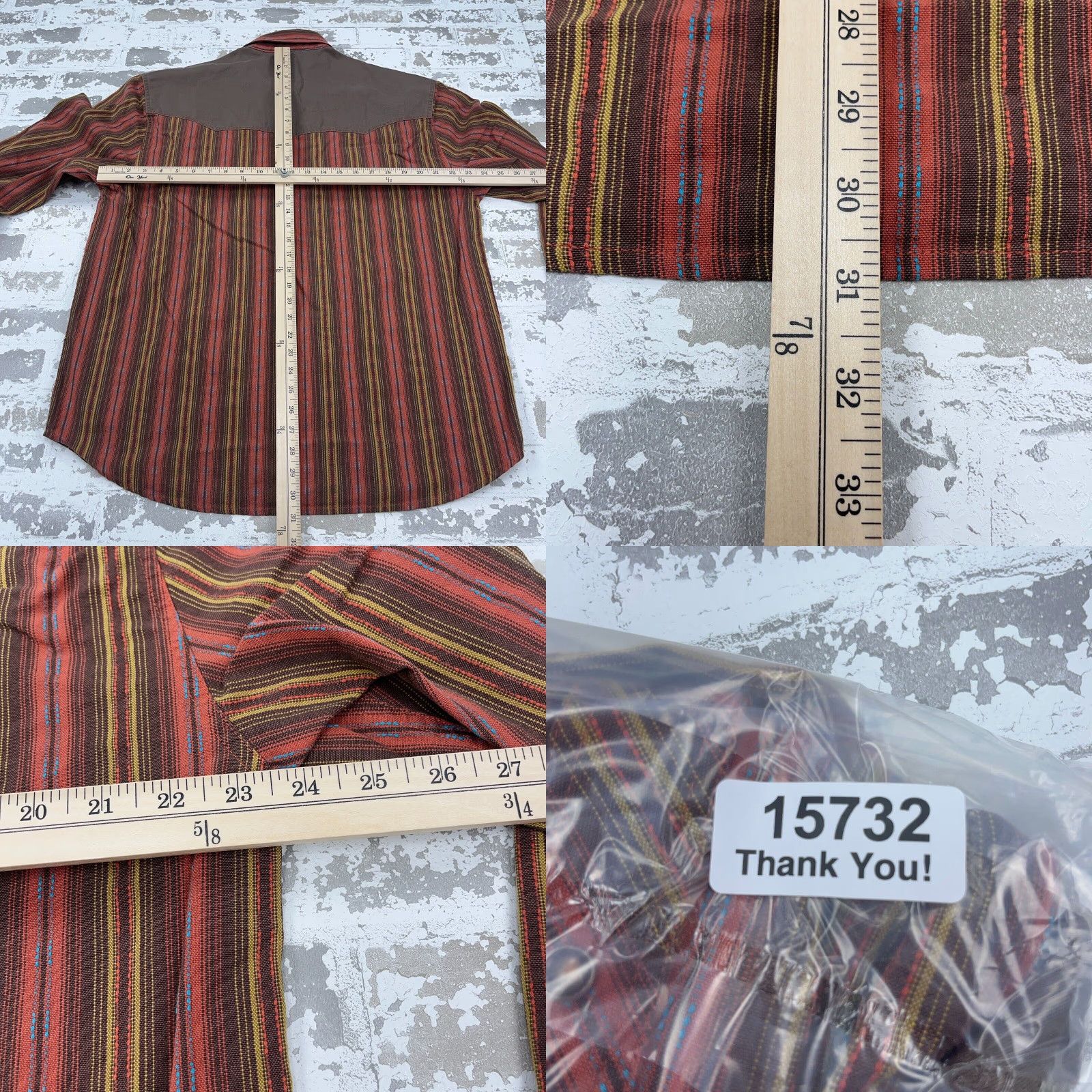 Scully VINTAGE Scully Shirt Men Large Orange Brown Striped Pearl Snap Cowboy South Western Yoke Shirt Mens Large Orange Brown Striped Snap-Front Western - Size US L / EU 52-54 / 3 - 8 Thumbnail