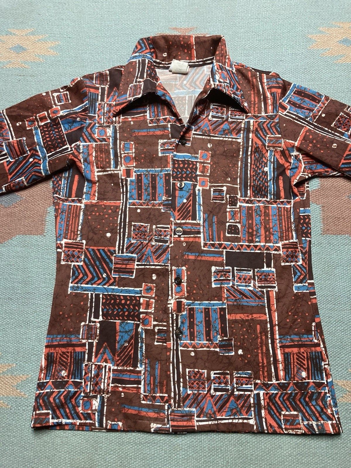 Vintage Vtg 70s disco shirt polyester abstract dagger collar boys 16 Size XS / US 0-2 / IT 36-38 - 2 Thumbnail