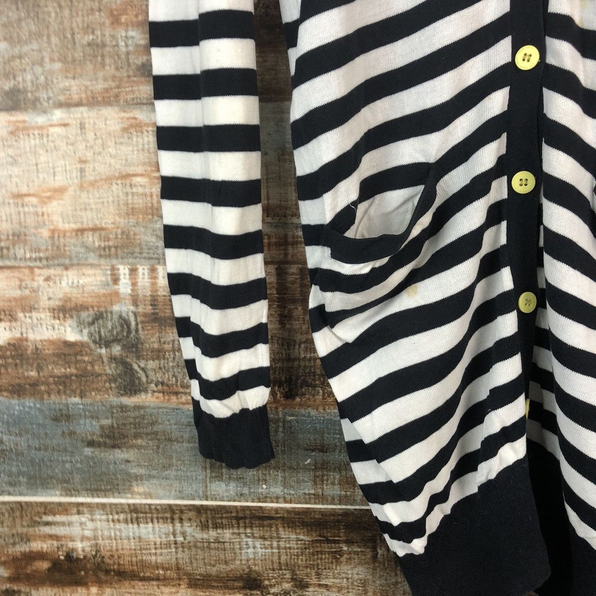 Homespun Knitwear DL Kari Ang Stripe White Black Cardigan Knitwear #C732 Size S / US 4 / IT 40 - 7 Thumbnail