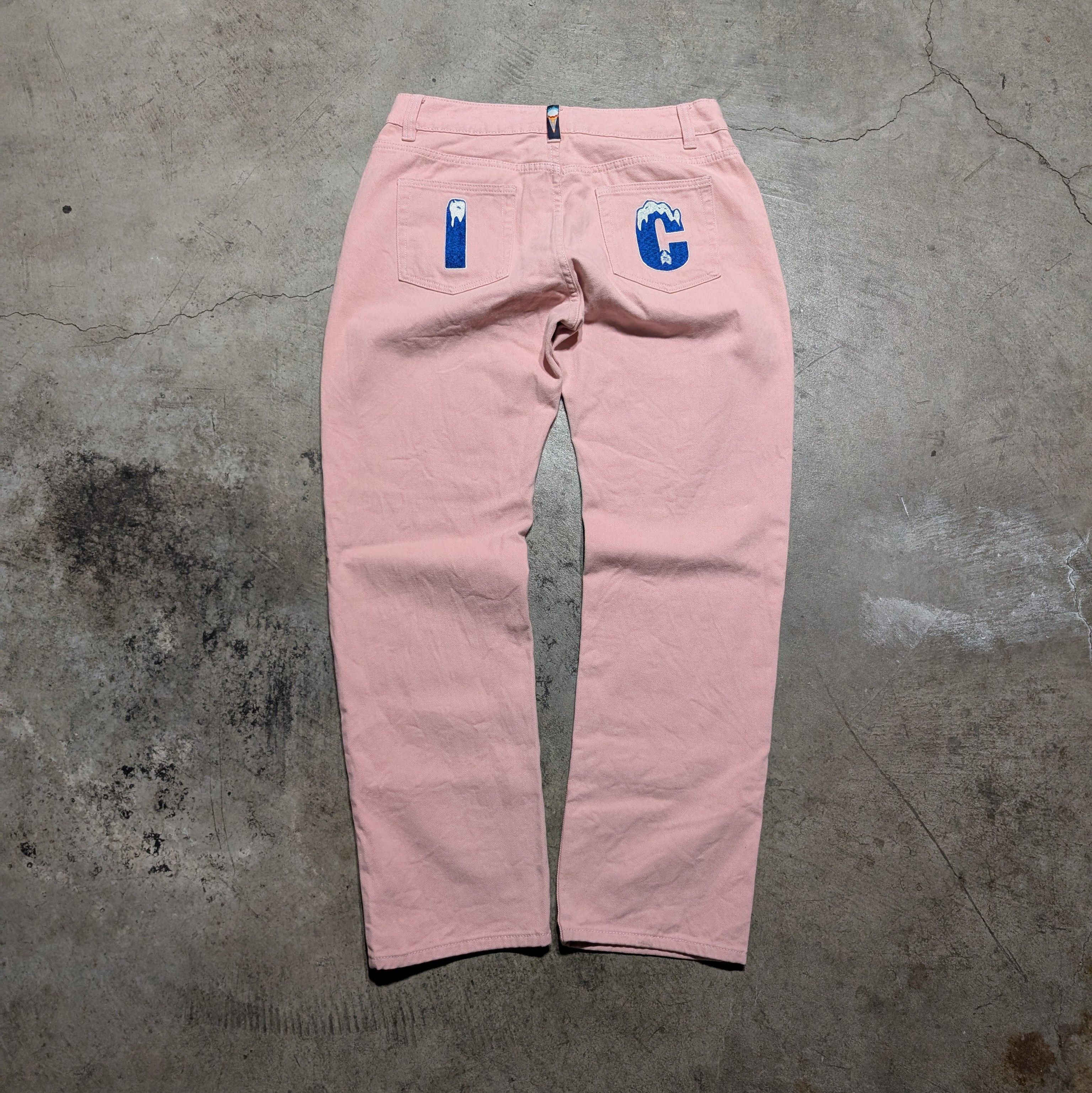 Billionaire Boys Club Pink Running Dog Embroidered Baggy Jeans EU Size US 35 - 2 Thumbnail