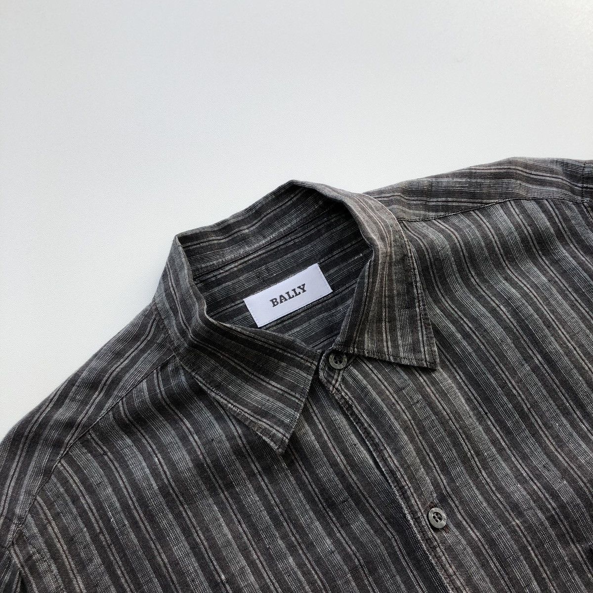 Bally × Vintage Bally Vintage Linen Button Ups Striped Shirt Grey Size US L / EU 52-54 / 3 - 6 Thumbnail