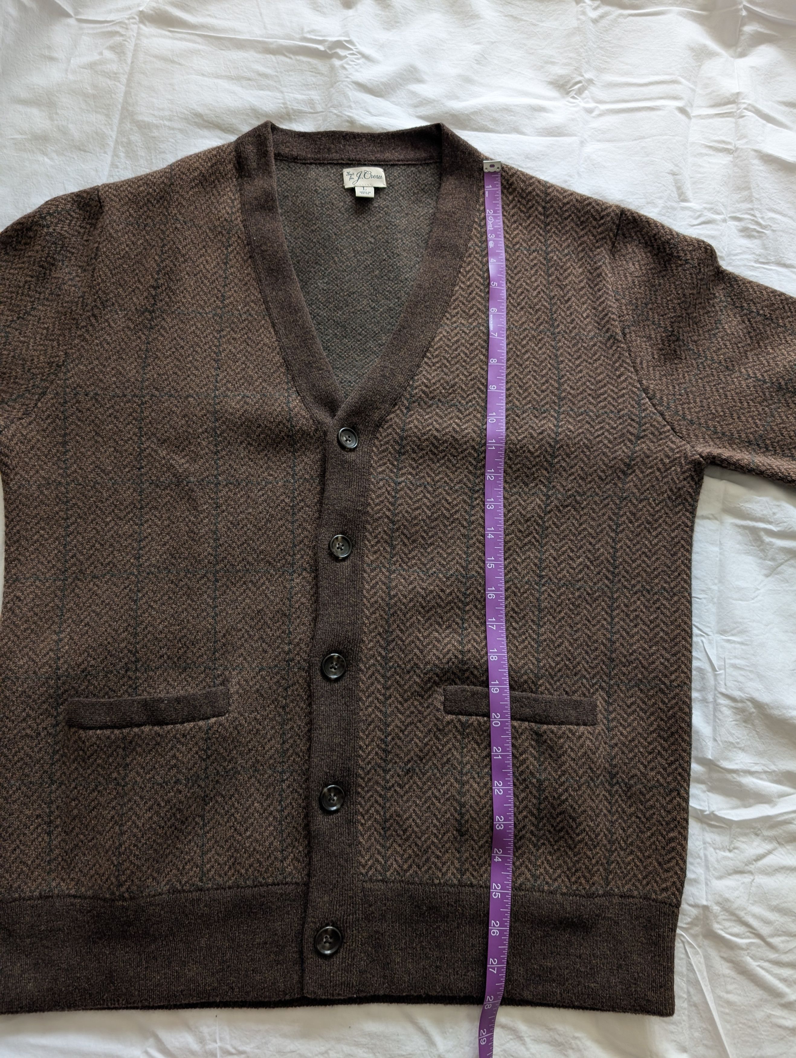 J. Crew Wool Herringbone Plaid Jacquard Cardigan