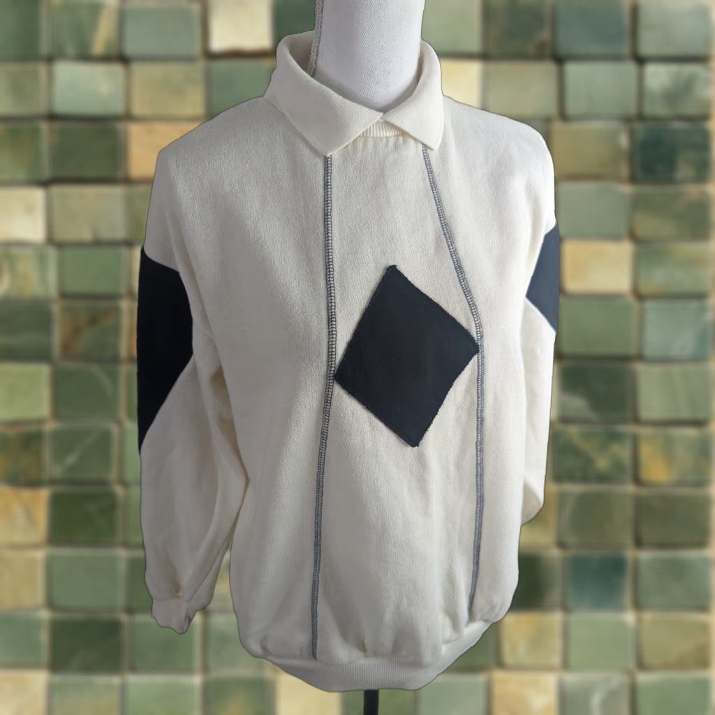 Vintage VINTAGE Gitano Sweater Shirt Collared Polo Sweatshirt Womens Sz S 80s/90s Ivory Geometric Knit Jumper 90s Theme Mens? Size S / US 4 / IT 40 - 1 Thumbnail