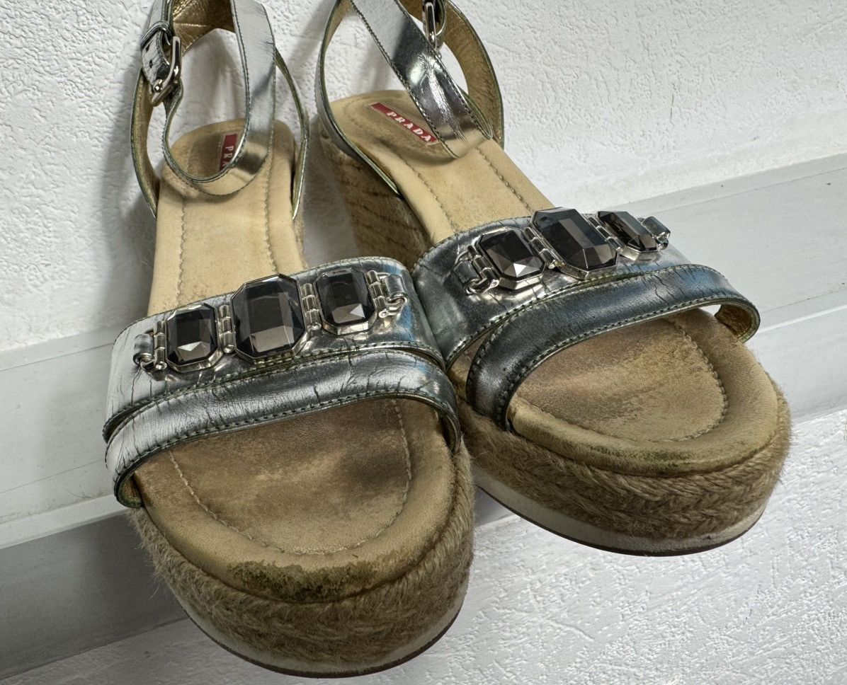 Prada Prada Linea Rossa Silver Leather Wedge Sandals Size 40.5 Size US 9 / IT 39 - 3 Thumbnail