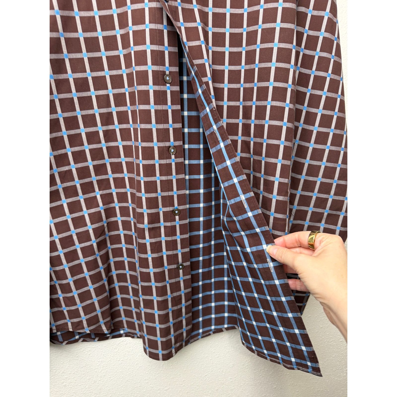 BUGATCHI Bugatchi Plaid Button Front Long Sleeve Shirt L Blue Brown Size US L / EU 52-54 / 3 - 6 Thumbnail