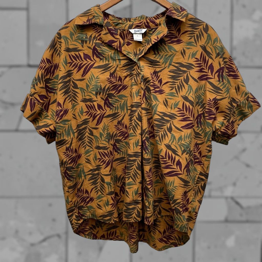 CO Duluth Trading Co Brown Leaf Print Polo Shirt Mens Size L Size US L / EU 52-54 / 3 - 1 Thumbnail