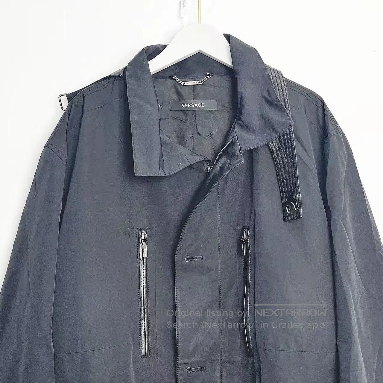 Versace Versace Black Mid-Length Leather Collar Coat. Size US L / EU 52-54 / 3 - 2 Thumbnail
