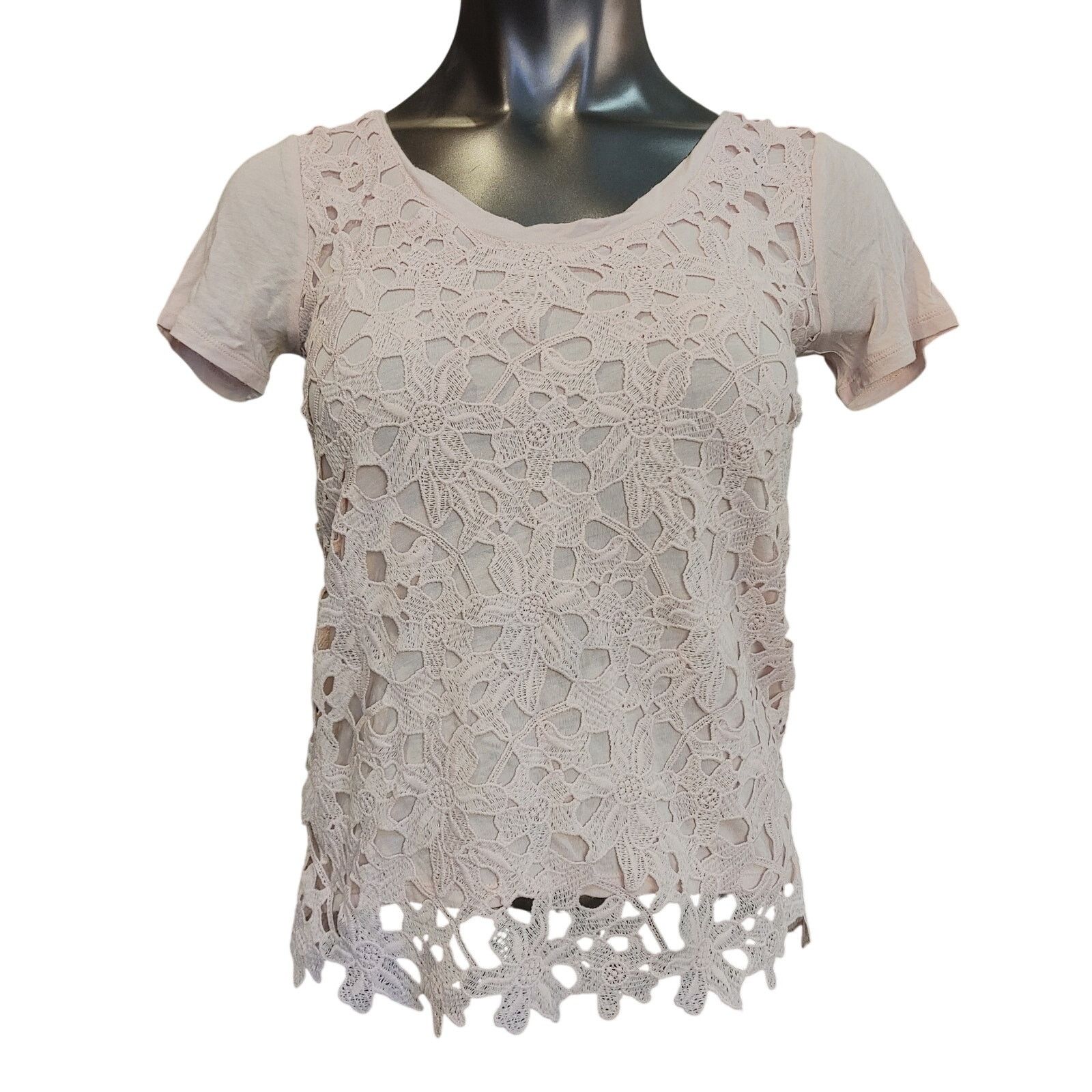 J.Crew J.Crew Women's XXS Light Pink Lace Front Short Sleeve Top Size XXS / US 00 / IT 34 - 1 Thumbnail