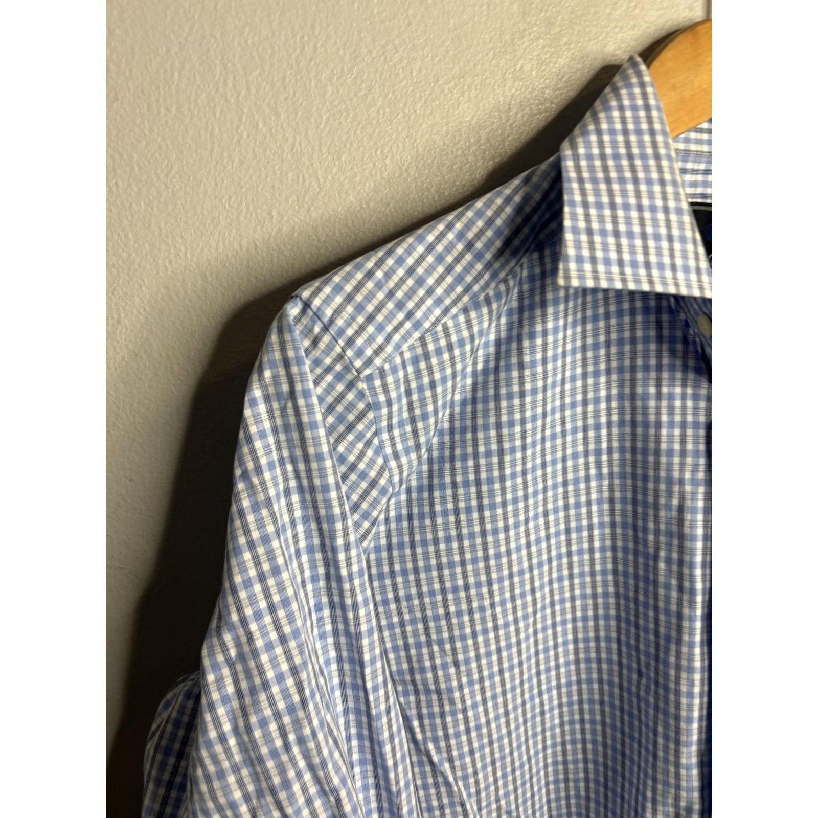 David Donahue David Donahue Shirt Mens Large Blue White Plaid Dress Trim Fit Button Down Shirt Size 40R - 2 Thumbnail