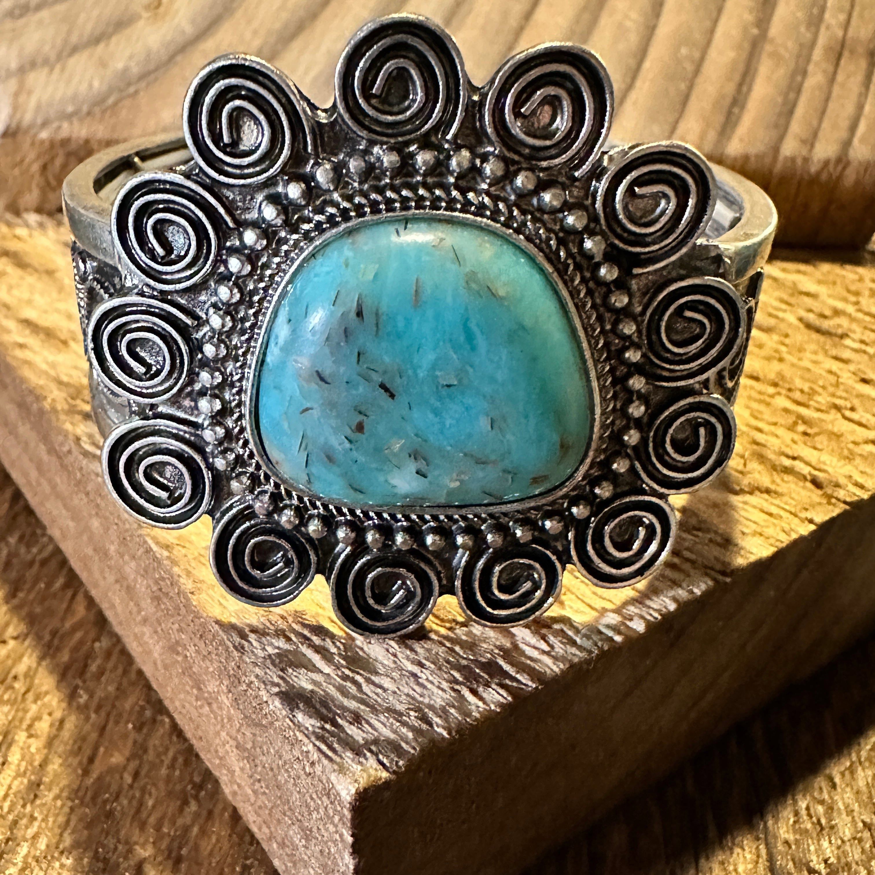 Other Boho Vintage Southwestern Cowgirl Scroll Cuff Bracelet, Turq Size ONE SIZE - 3 Thumbnail