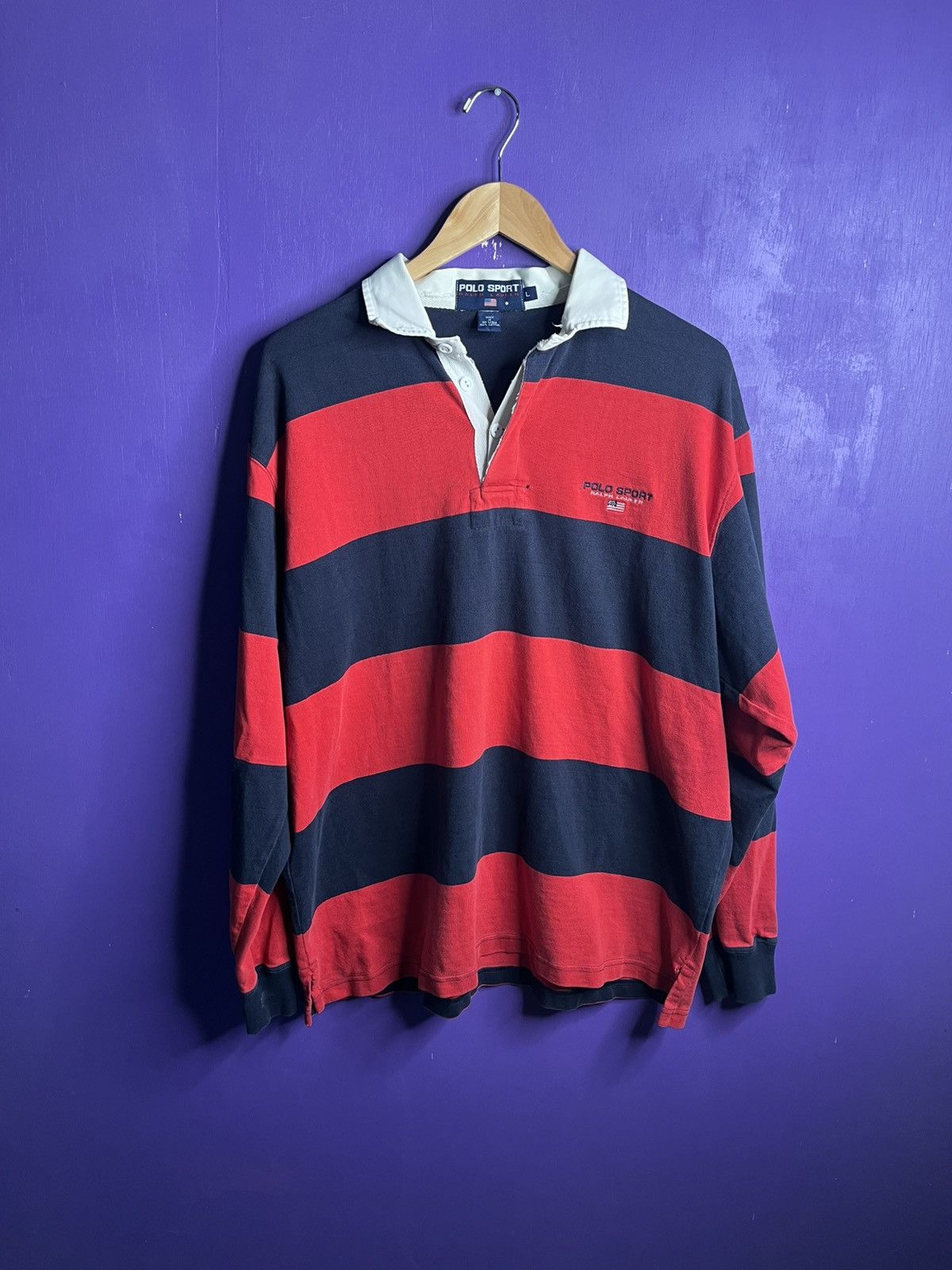 Polo Ralph Lauren Vintage 90s Polo sport striped rugby shirt Size US XL / EU 56 / 4 - 1 Thumbnail