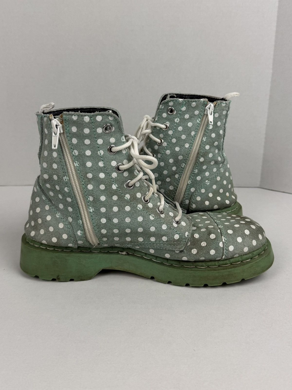 T.U.K. Footwear Anarchic TUK Boots Mint Polka Dots Anarchy Leather Combat Size US 10 / IT 40 - 8 Thumbnail