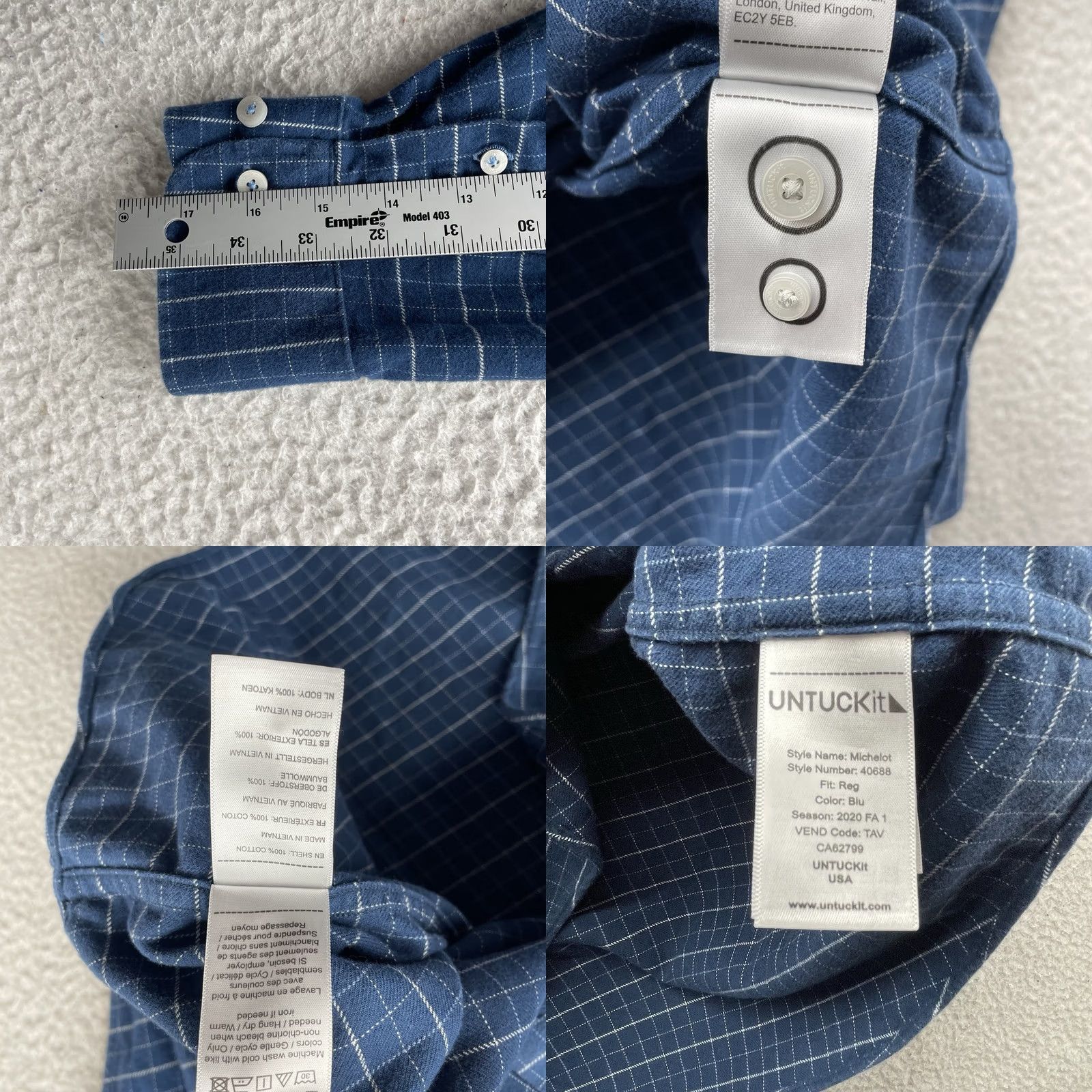 UNTUCKit UNTUCKit Flannel Shirt Mens XXL Blue White Check Windowpane Button Up Size US XXL / EU 58 / 5 - 8 Thumbnail