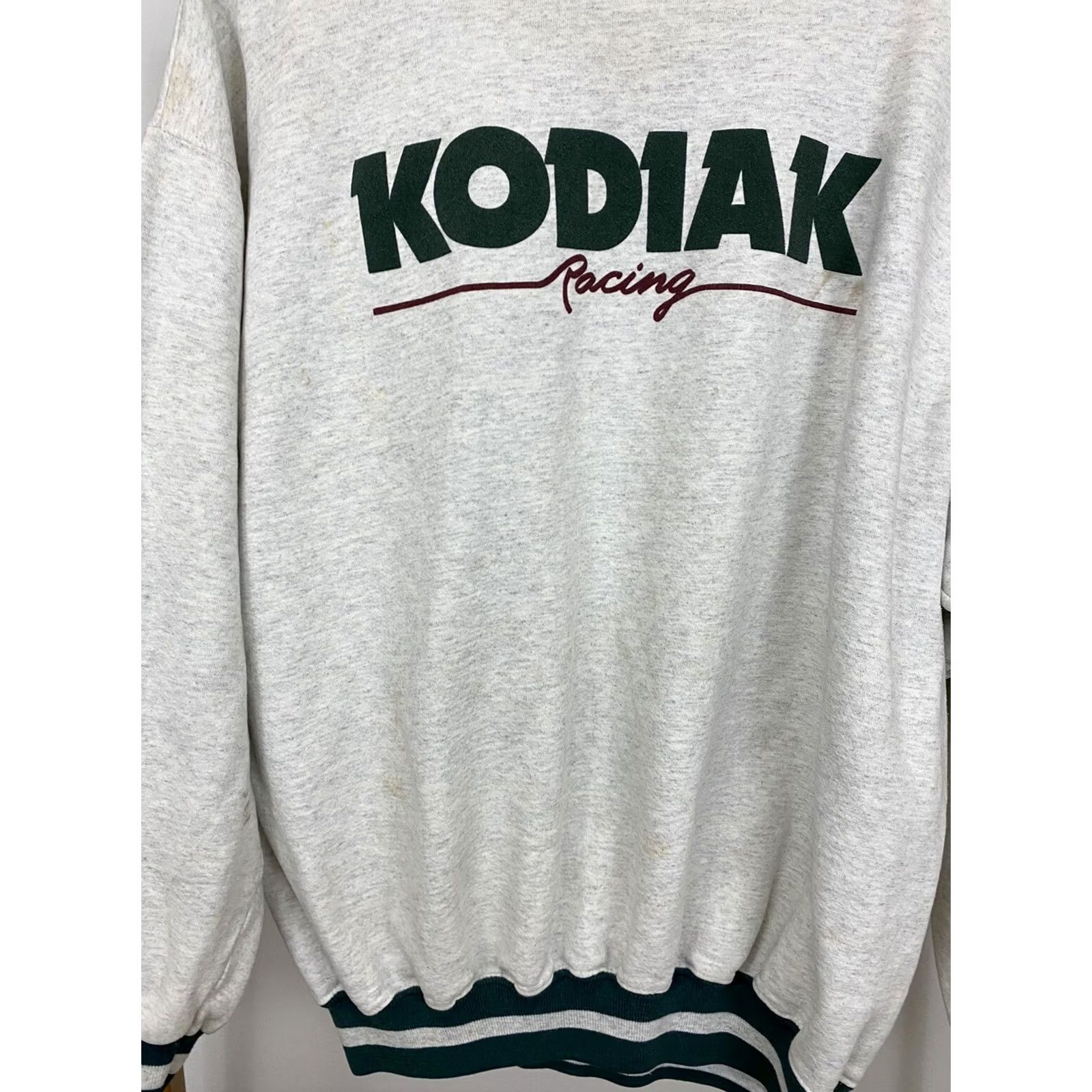 Vintage RARE VTG Kodiak Racing Nascar Striped Trim Ringer Sweatshirt Size L | Ultraclub Hoodie Pullover Mens Heather Gray Green Striped Racing Size US L / EU 52-54 / 3 - 6 Thumbnail