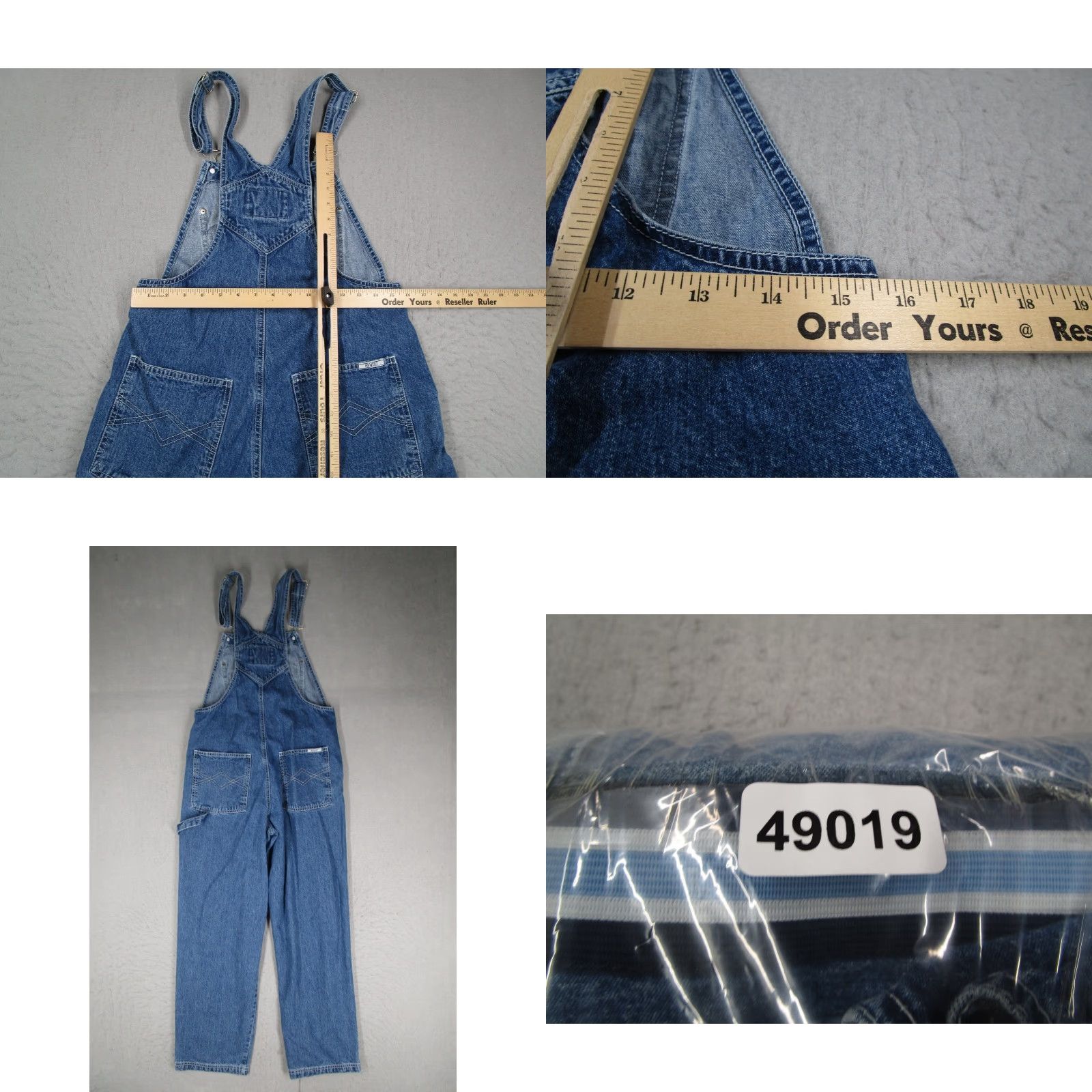 Denime VINTAGE Revolt Denim Overalls Women M Blue Bib 100% Cotton Striped Trim 90s Overall Size 32" / US 10 / IT 46 - 8 Thumbnail