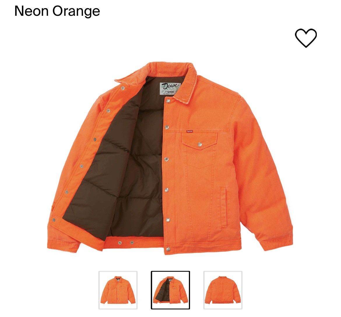 Pre-owned Supreme Schott Canvas Down Trucker Jacket In Orange