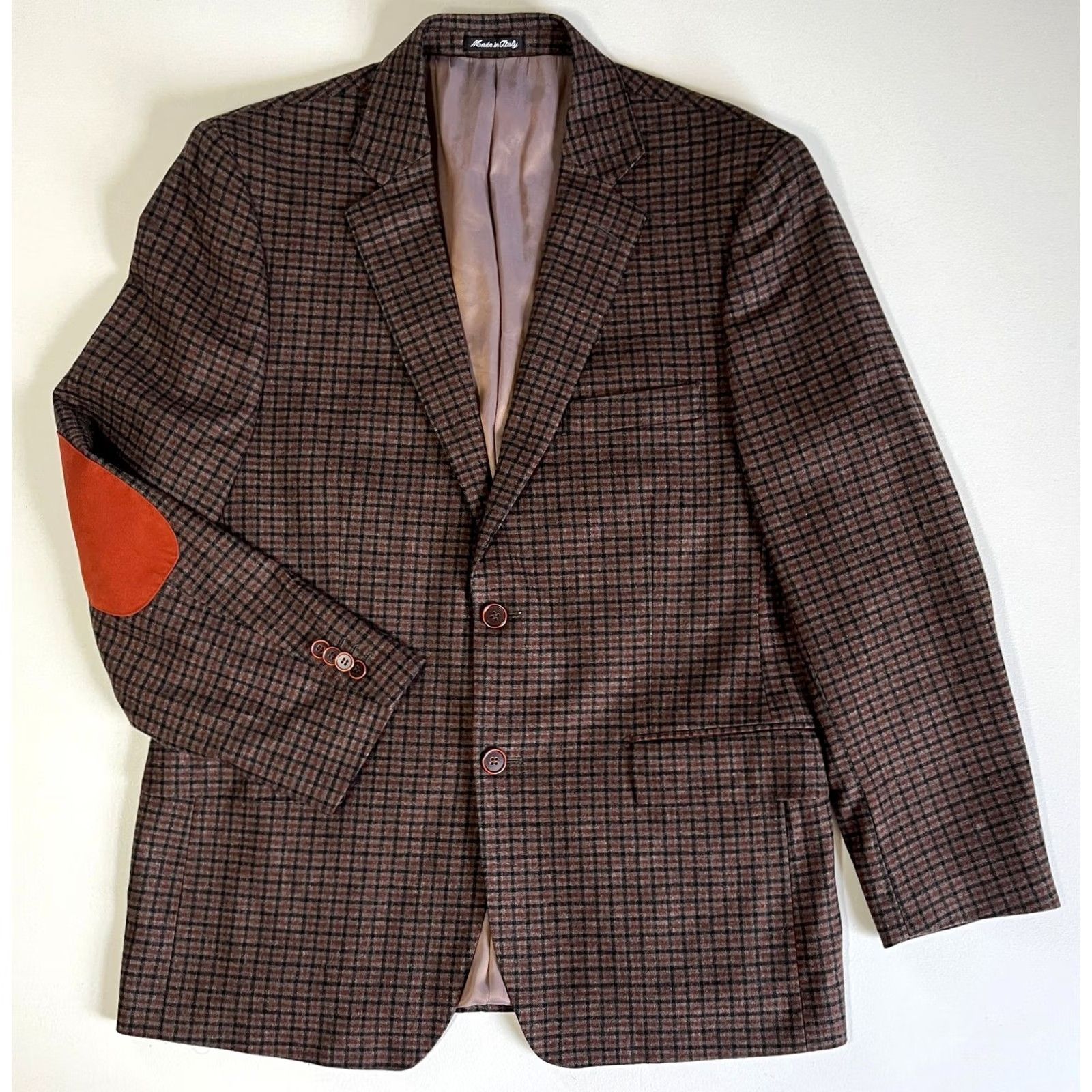 Vintage Sartoria Tosi Blazer Jacket Wool Blend Plaid Elbow Patches Made in Italy Sz 40 R Brown Men’s Size 40R - 2 Thumbnail
