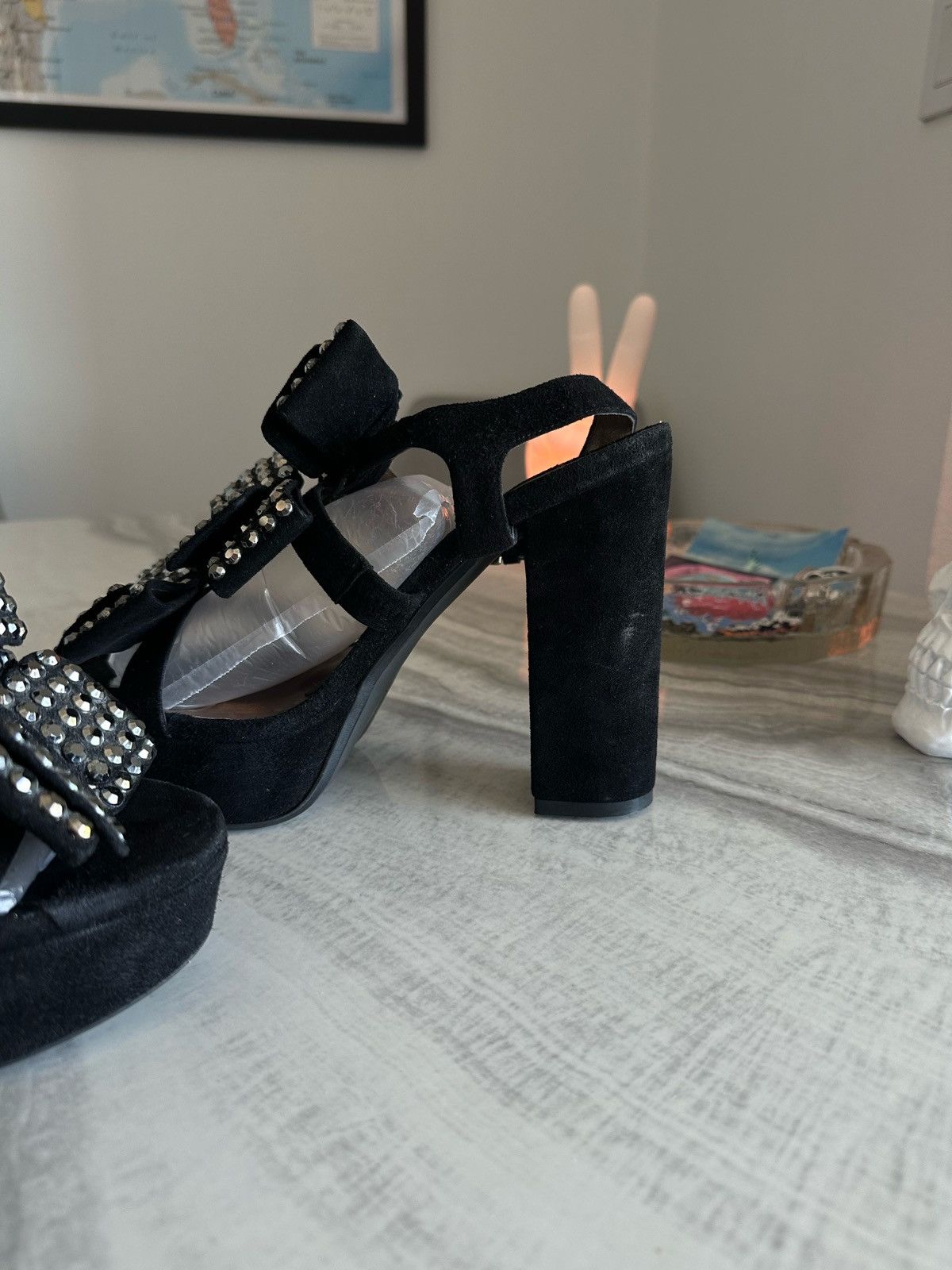 Marni Marni Black Suede Rhinestone Studded Platform Sandals Size US 9 / IT 39 - 6 Thumbnail