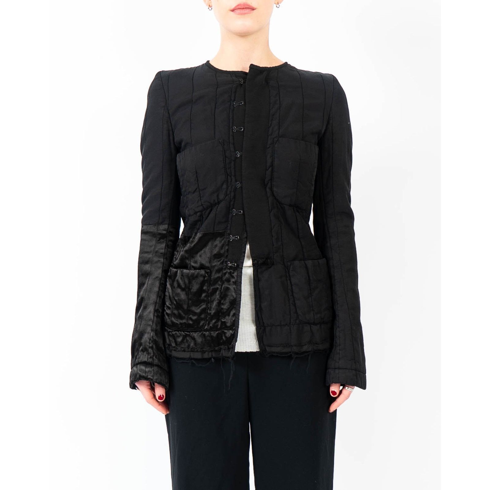 Haider Ackermann FW18 Distressed Round Shoulder Jacket in Black Silk Satin Size XS / US 0-2 / IT 36-38 - 7 Thumbnail