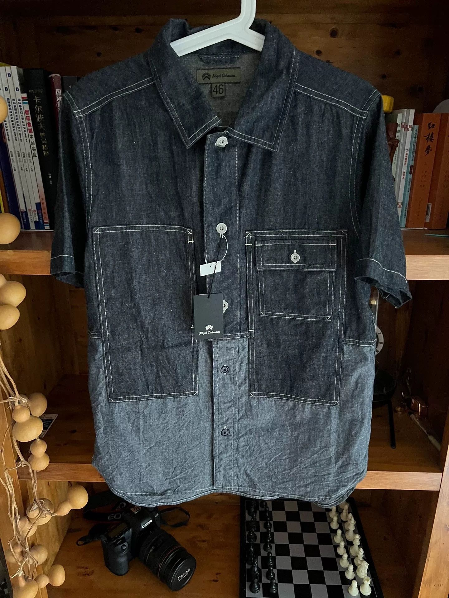 Nigel Cabourn Nigel Cabourn Patchwork Denim Short-Sleeve Utility Shirt Size US S / EU 44-46 / 1 - 4 Thumbnail