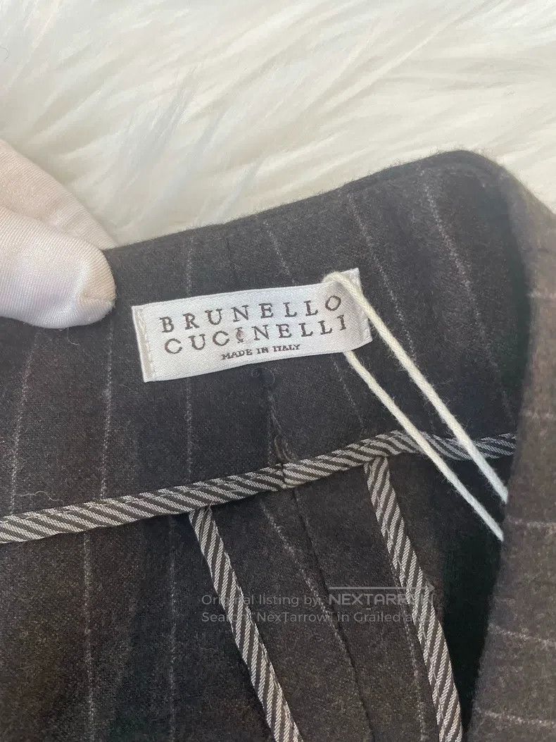 Brunello Cucinelli Brunello Cucinelli Grey Caramel Striped New Wool Long Trou Size US 30 / EU 46 - 3 Thumbnail