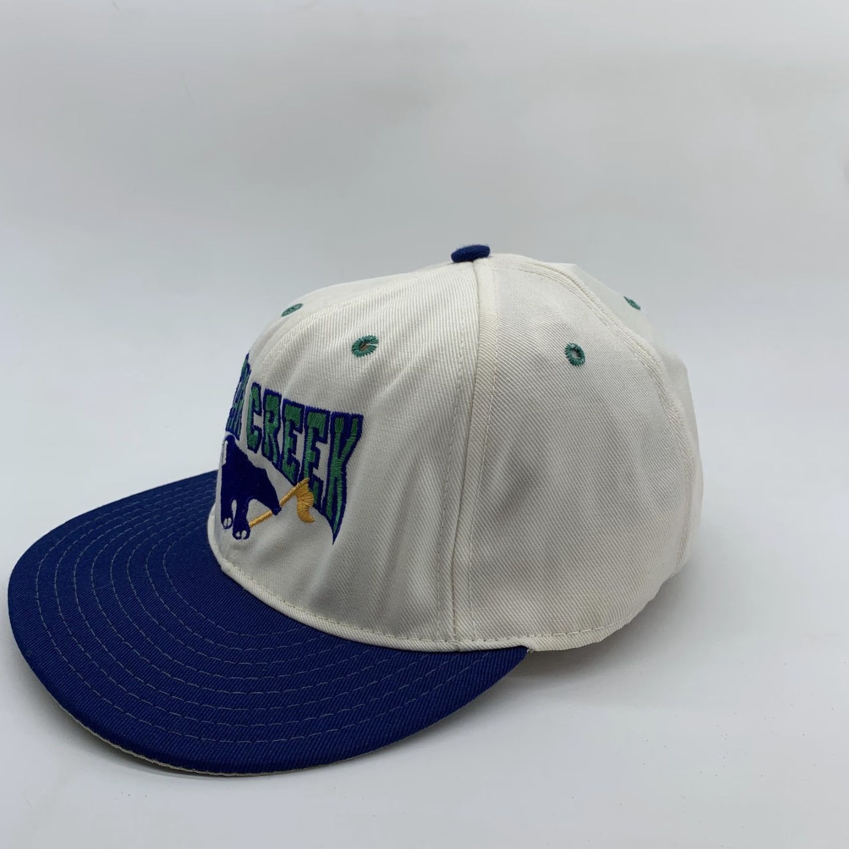 Vintage Bear Creek Hat Cap Snap Back Mens White Blue Golf Bear Logo Adjustable One Size Size ONE SIZE - 3 Thumbnail