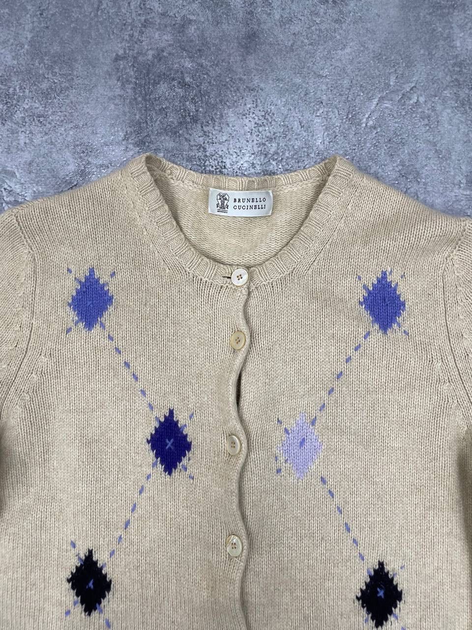 Brunello Cucinelli Brunello Cucinelli Women Wool Cardigan Beige Argyle Pattern Size M / US 6-8 / IT 42-44 - 2 Thumbnail