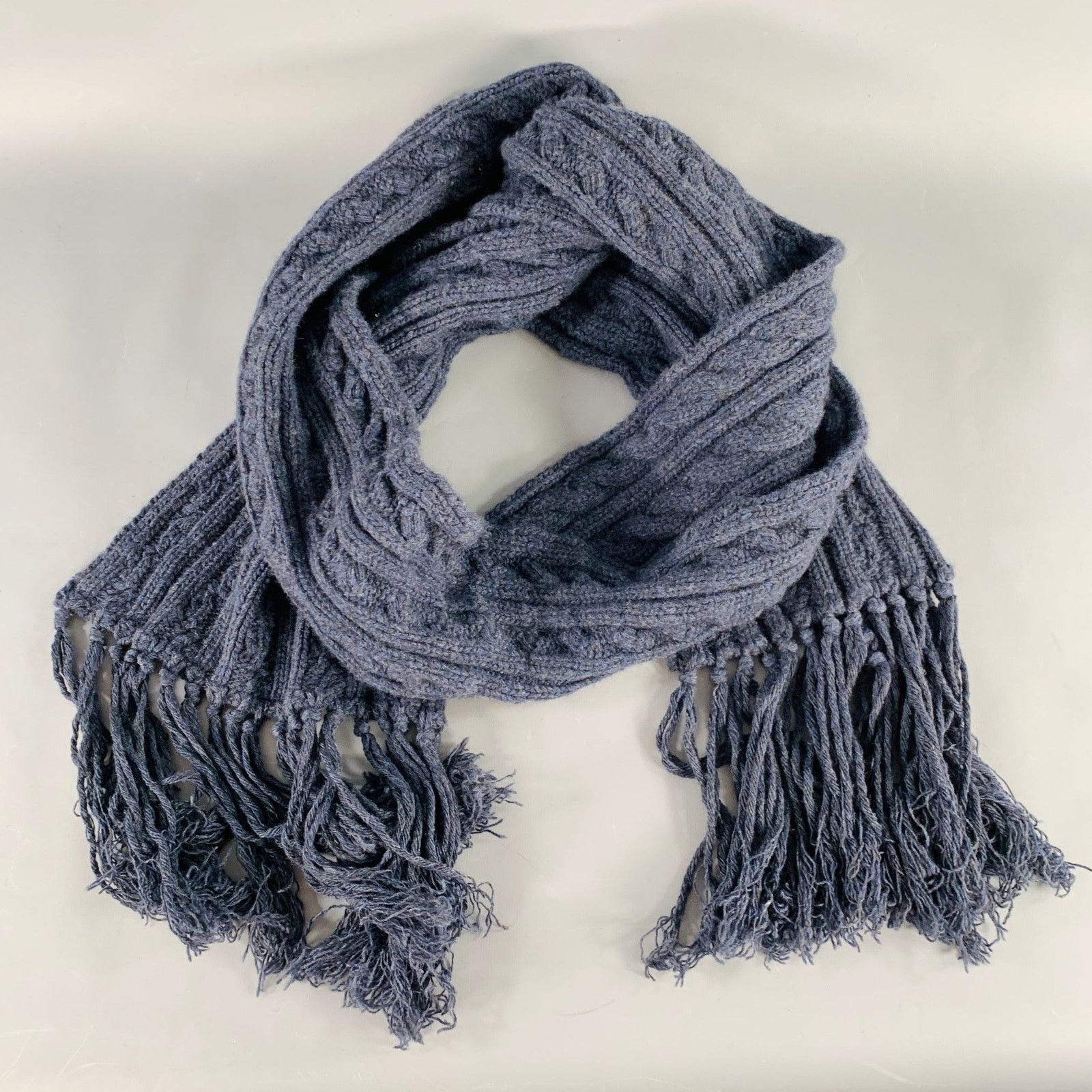 Vintage VINTAGE Navy Cable Knit Fringe Scarf Size ONE SIZE - 1 Thumbnail