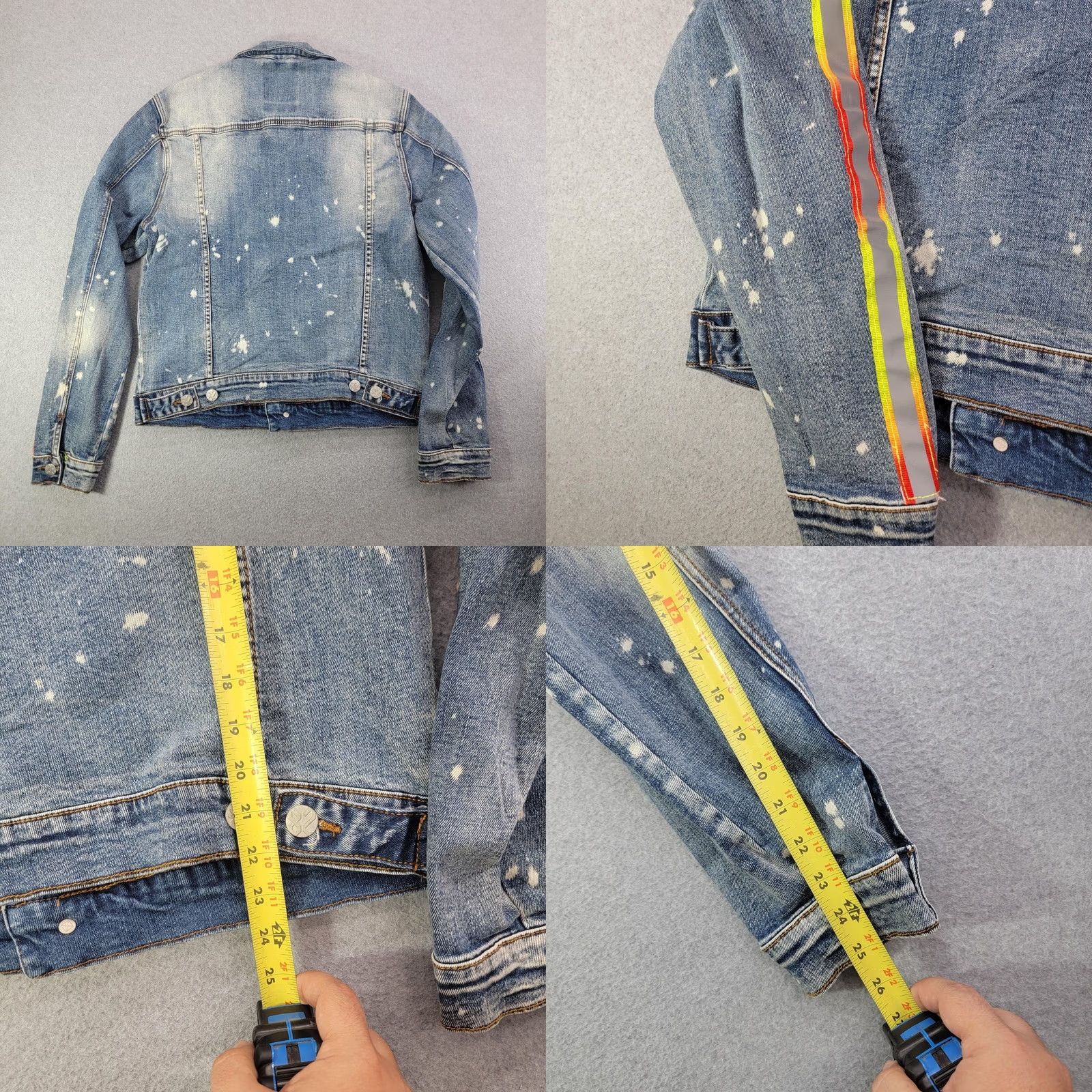 Denime CREATE 2MRW Jacket Mens M Blue Denim Distressed Paint Splatter Reflective CS0612 Size US M / EU 48-50 / 2 - 8 Thumbnail