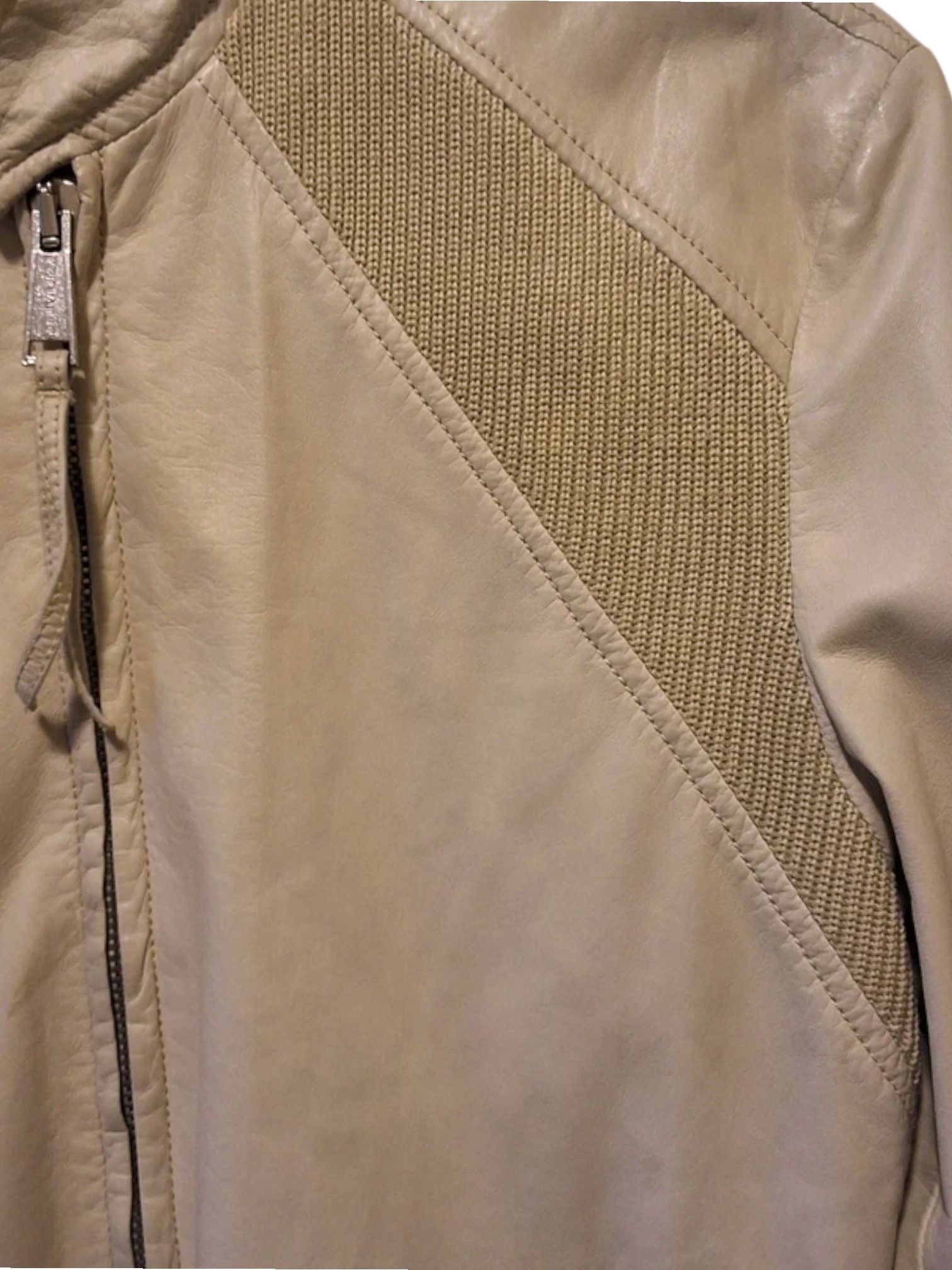 Just Cavalli DSquared² Beige Leather Bomber Jacket w/ Knit Insets, 2000s Size US M / EU 48-50 / 2 - 6 Thumbnail