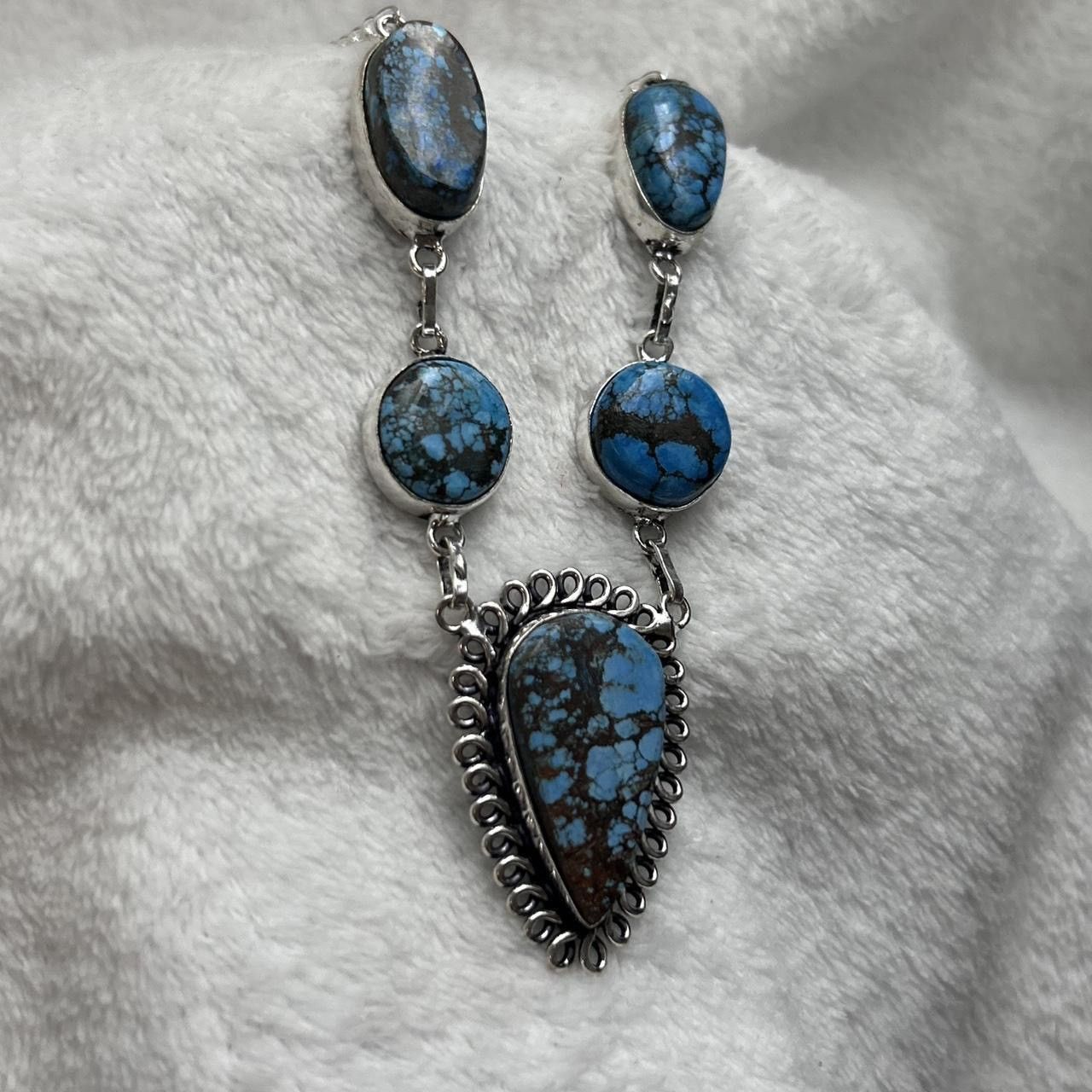 Jewelry Turquoise Natural Gemstone 925 Silver Plated 16” Necklace Size ONE SIZE - 4 Thumbnail