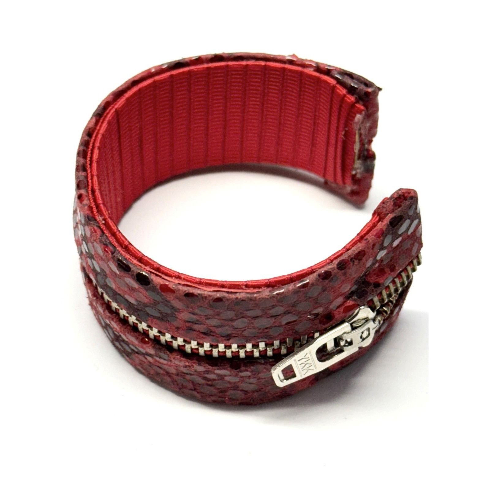 Vintage Vintage red snakeskin leather zipper cuff bracelet Size ONE SIZE - 1 Thumbnail
