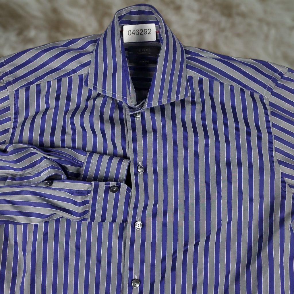 Eton VINTAGE Etón Dress Shirt Mens Size 15.5 Blue Striped Long Sleeve Business Casual Formal Size 40R - 1 Thumbnail