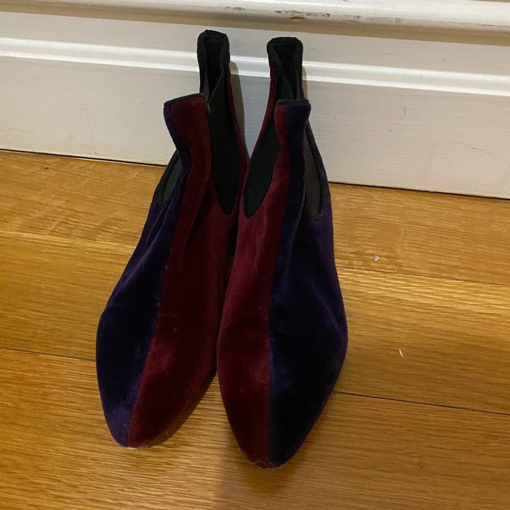 Anthropologie Anthropologie Velvet Color block Ankle Boot Size US 7 / IT 37 - 2 Thumbnail